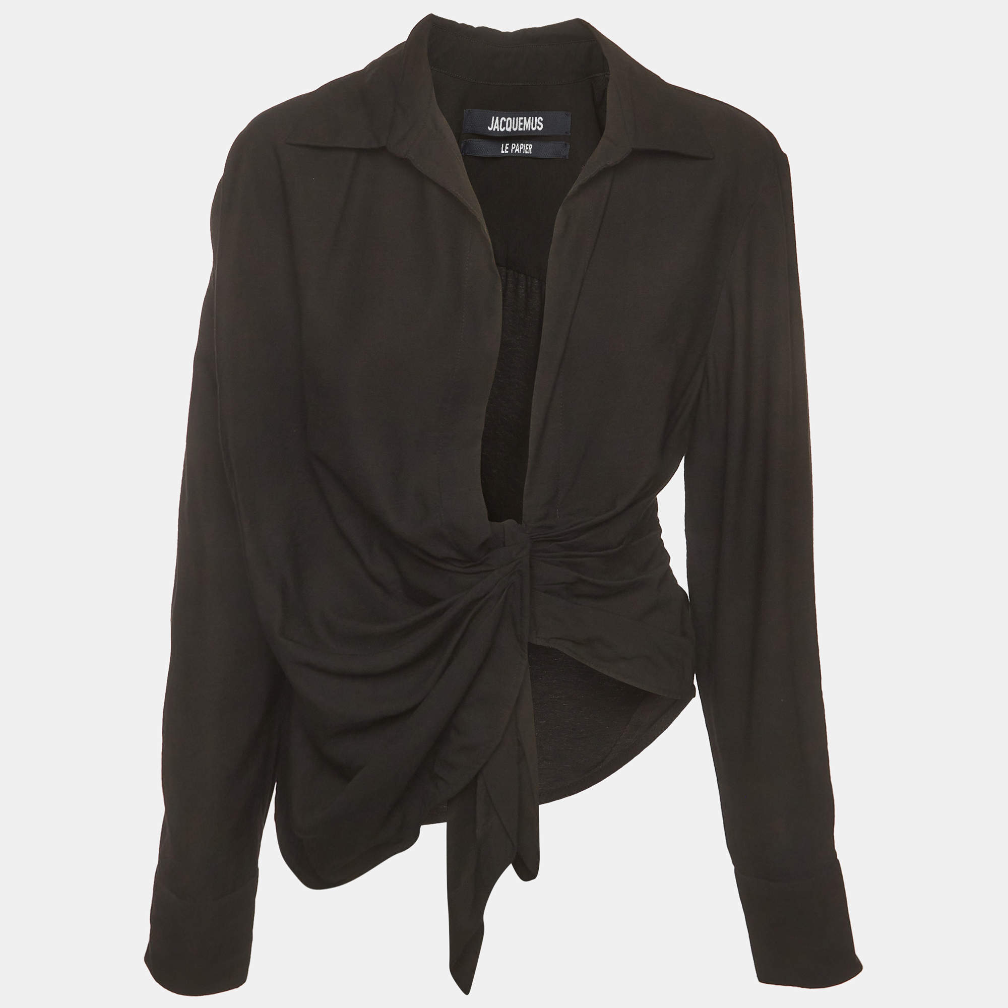 Pre Owned Jacquemus Black Crepe Draped La Chemise Bahia Blouse XS