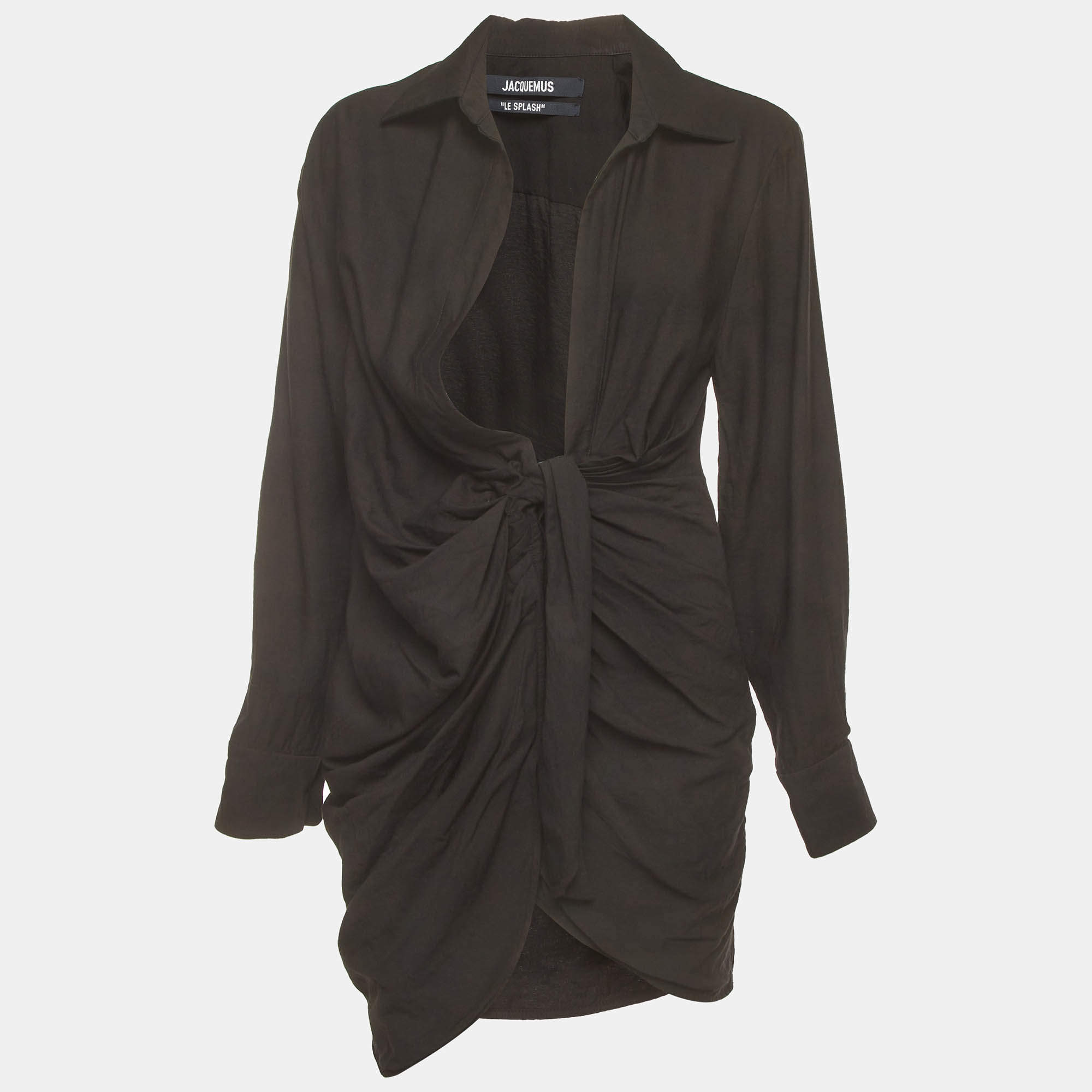 Pre Owned Jacquemus Black Crepe Draped La Robe Bahia Mini Dress S