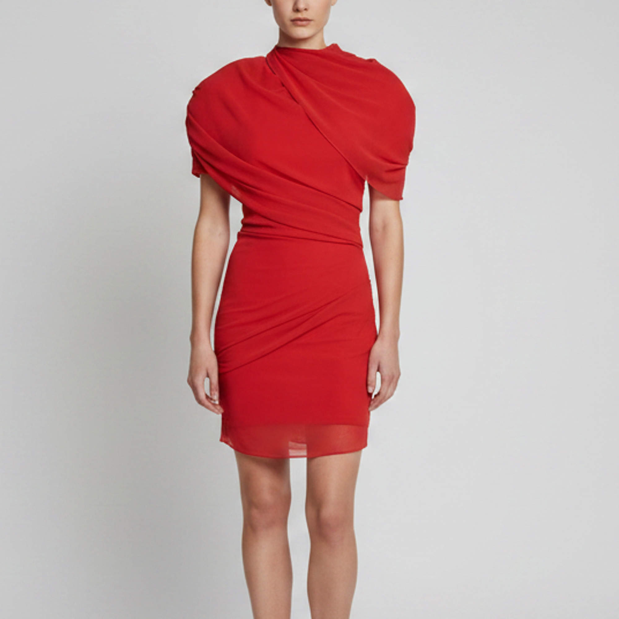 Pre Owned Jacquemus Red Crepe Draped La Robe Castagna Mini Dress S