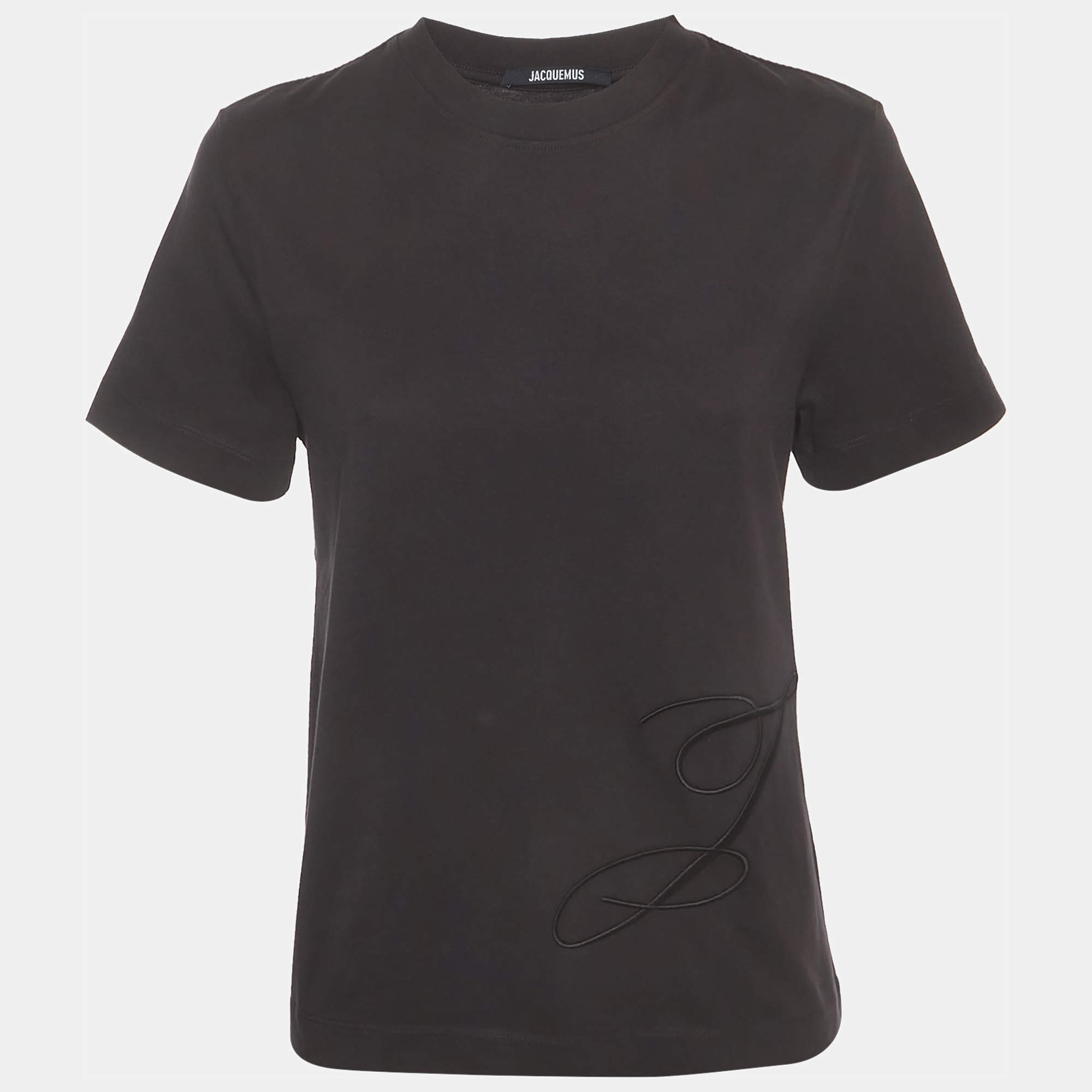 Pre Owned Jacquemus Black Logo Embroidered Jersey Crewneck T-Shirt M