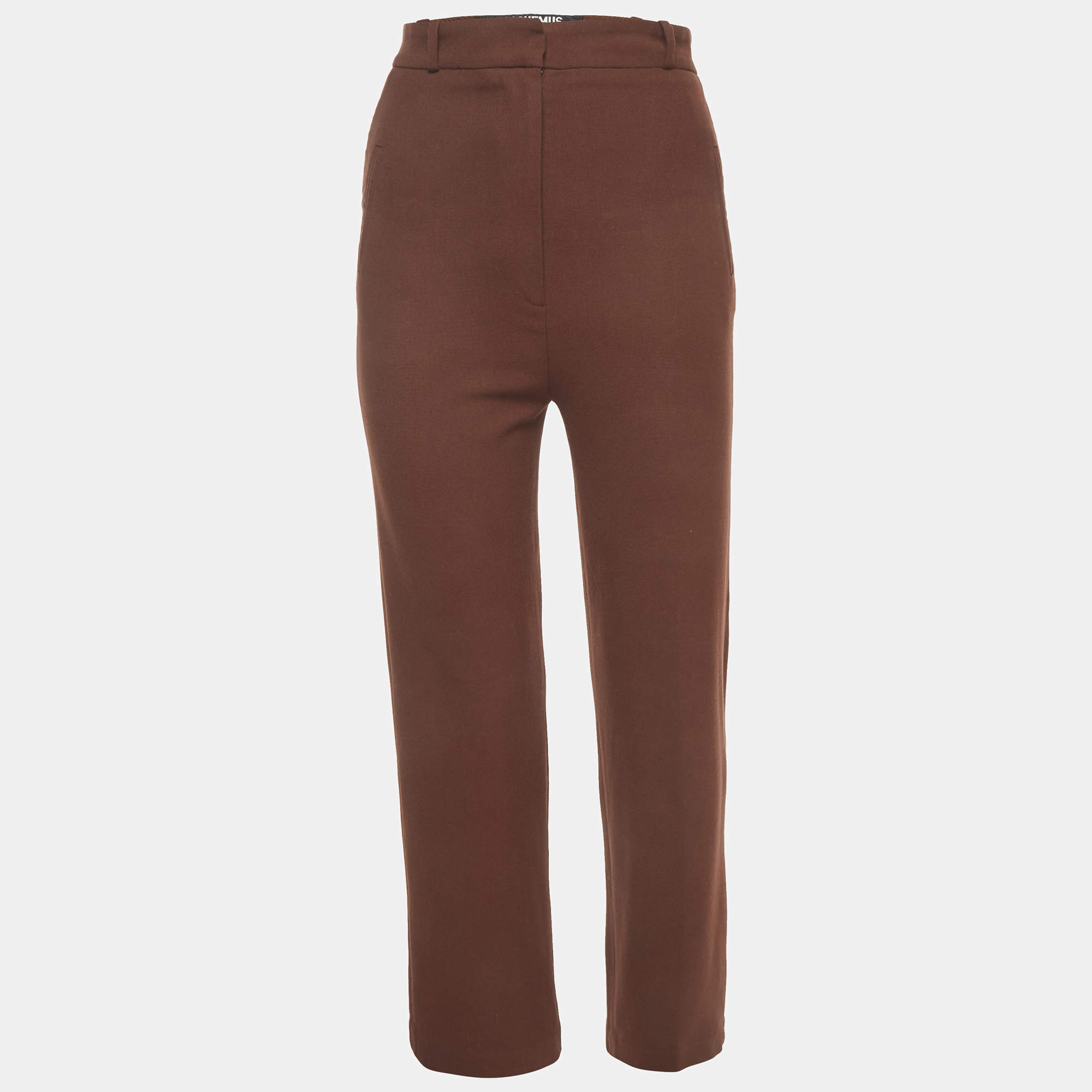 Pre Owned Jacquemus Brown Jersey Gauze Straight Fit Pants XS