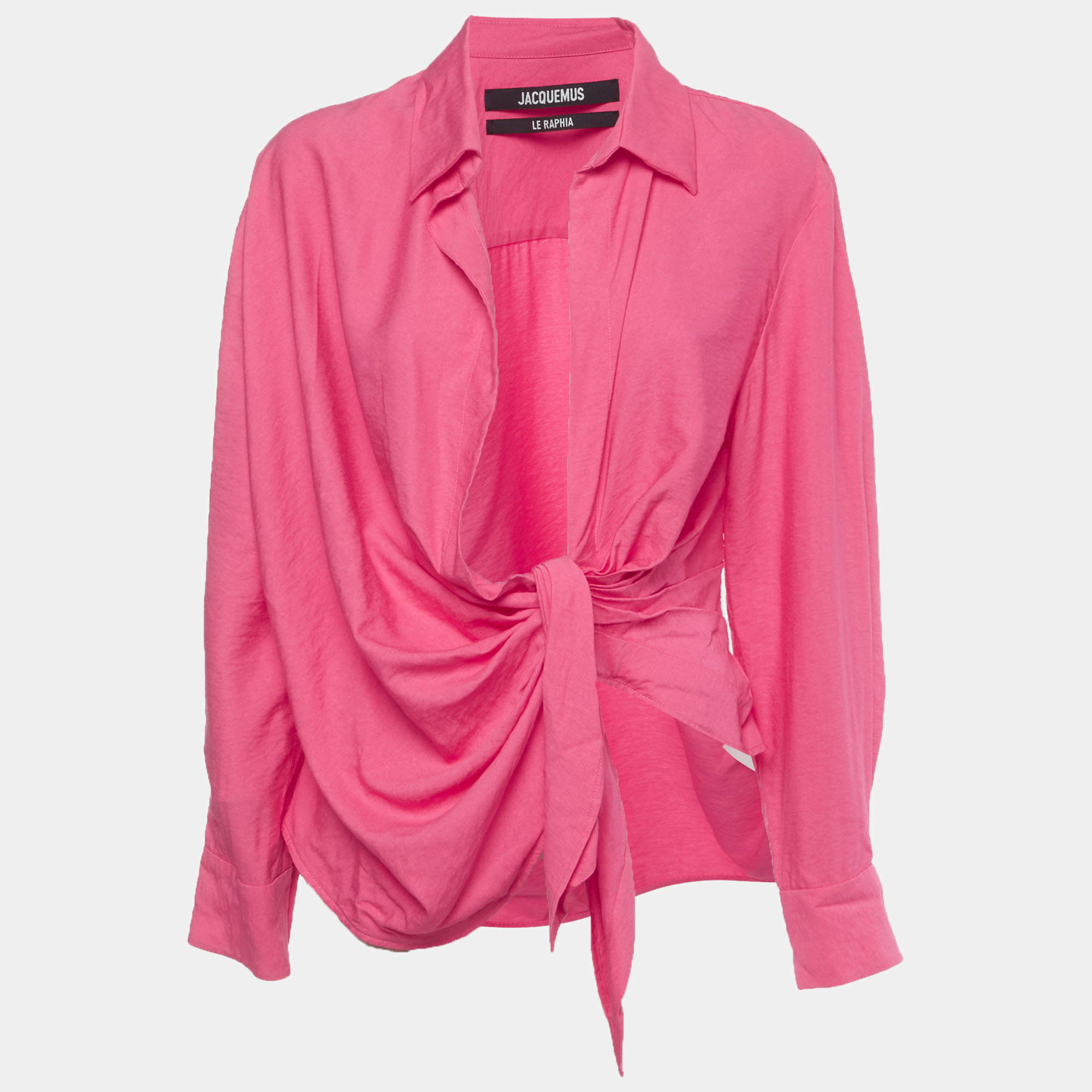 Pre Owned Jacquemus Pink Crepe Draped Plunge Neck Bahia Shirt M