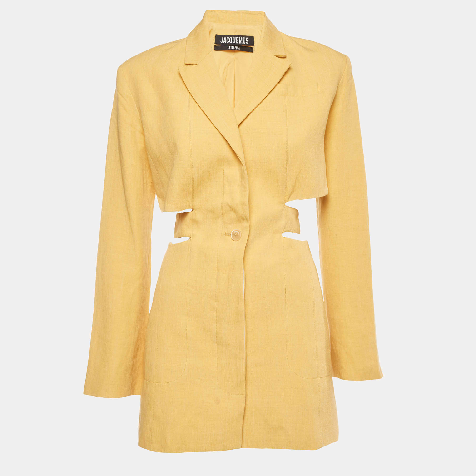 Pre Owned Jacquemus Yellow Linen Blend Waist Cutout Mini Dress XS