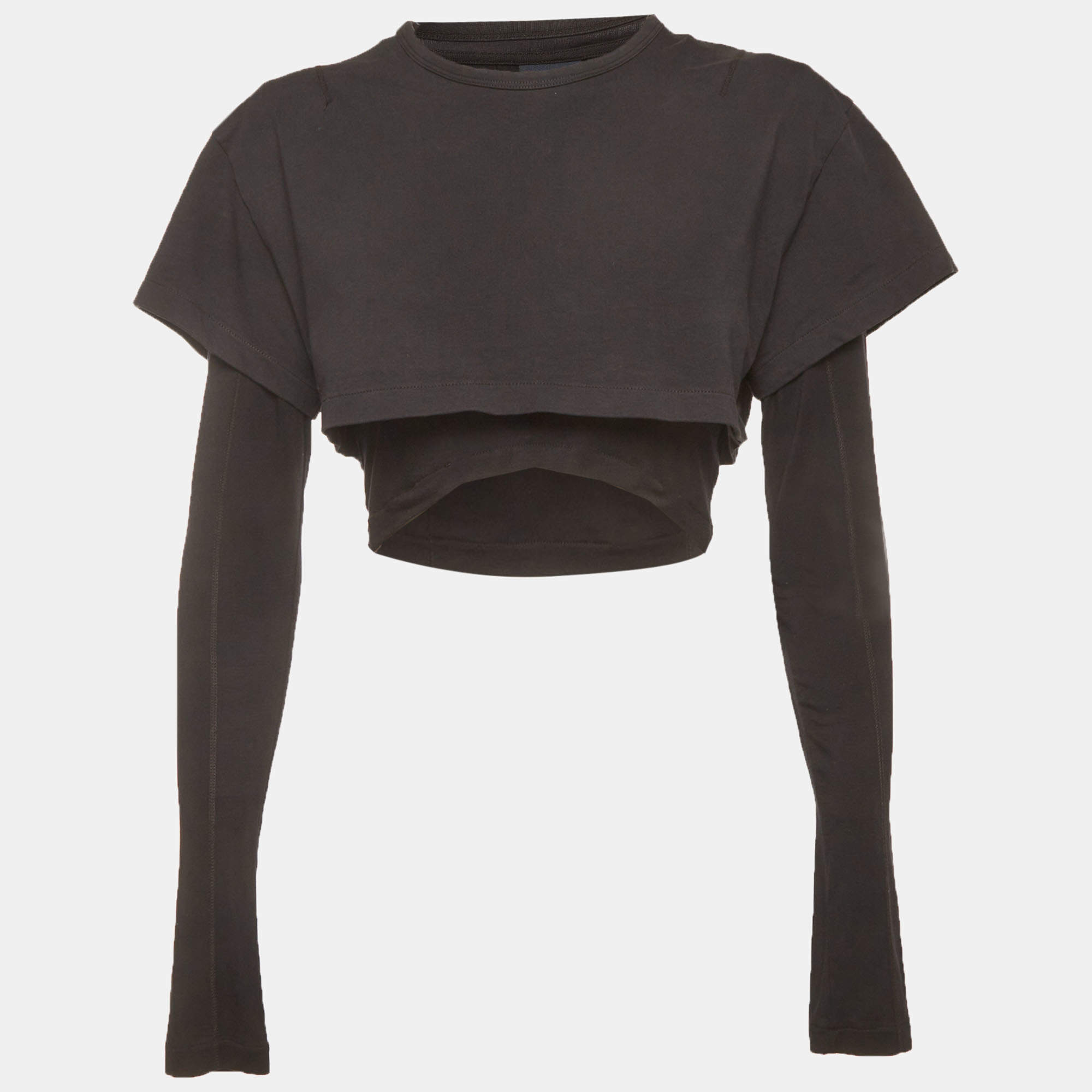 Pre Owned Jacquemus Black Lyocell Jersey Le Double Layered Crop Top L