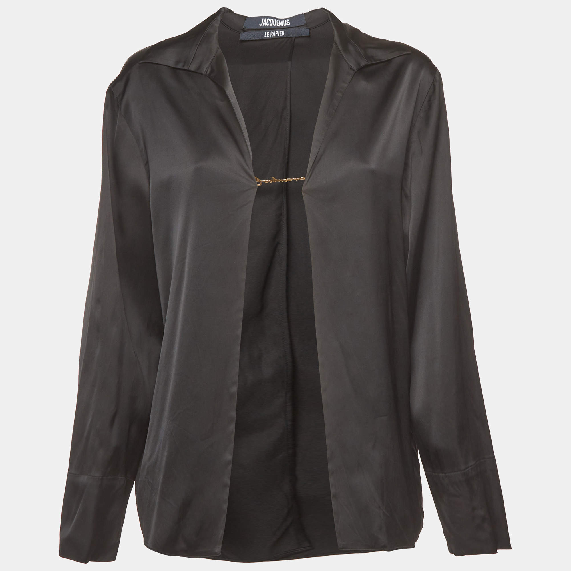 Pre Owned Jacquemus Black Satin La Chemise Notte Open-Front Shirt M