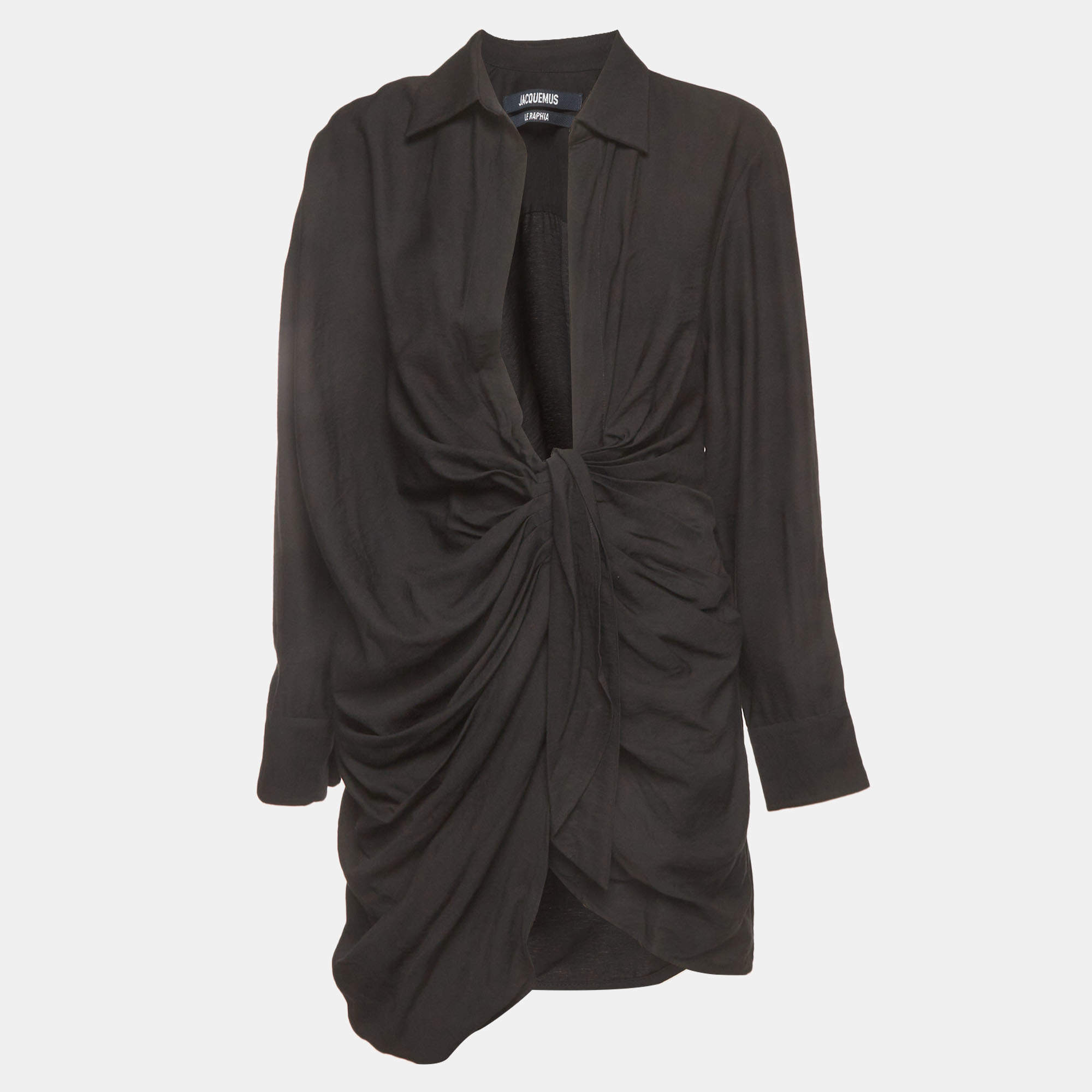 Pre Owned Jacquemus Black Crepe La Robe Bahia Draped Shirt Dress M