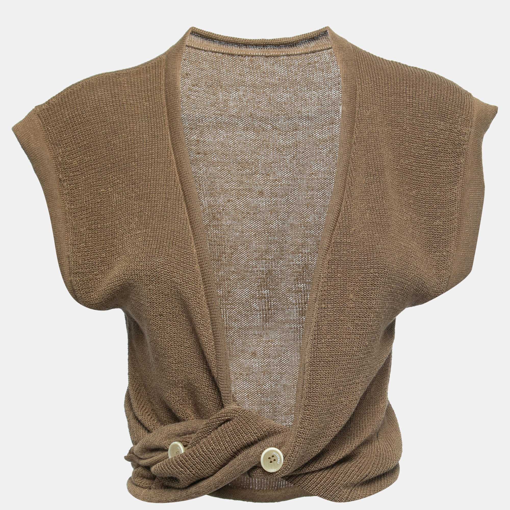 Jacquemus Dark Beige Linen Knit Twisted Sleeveless Top S