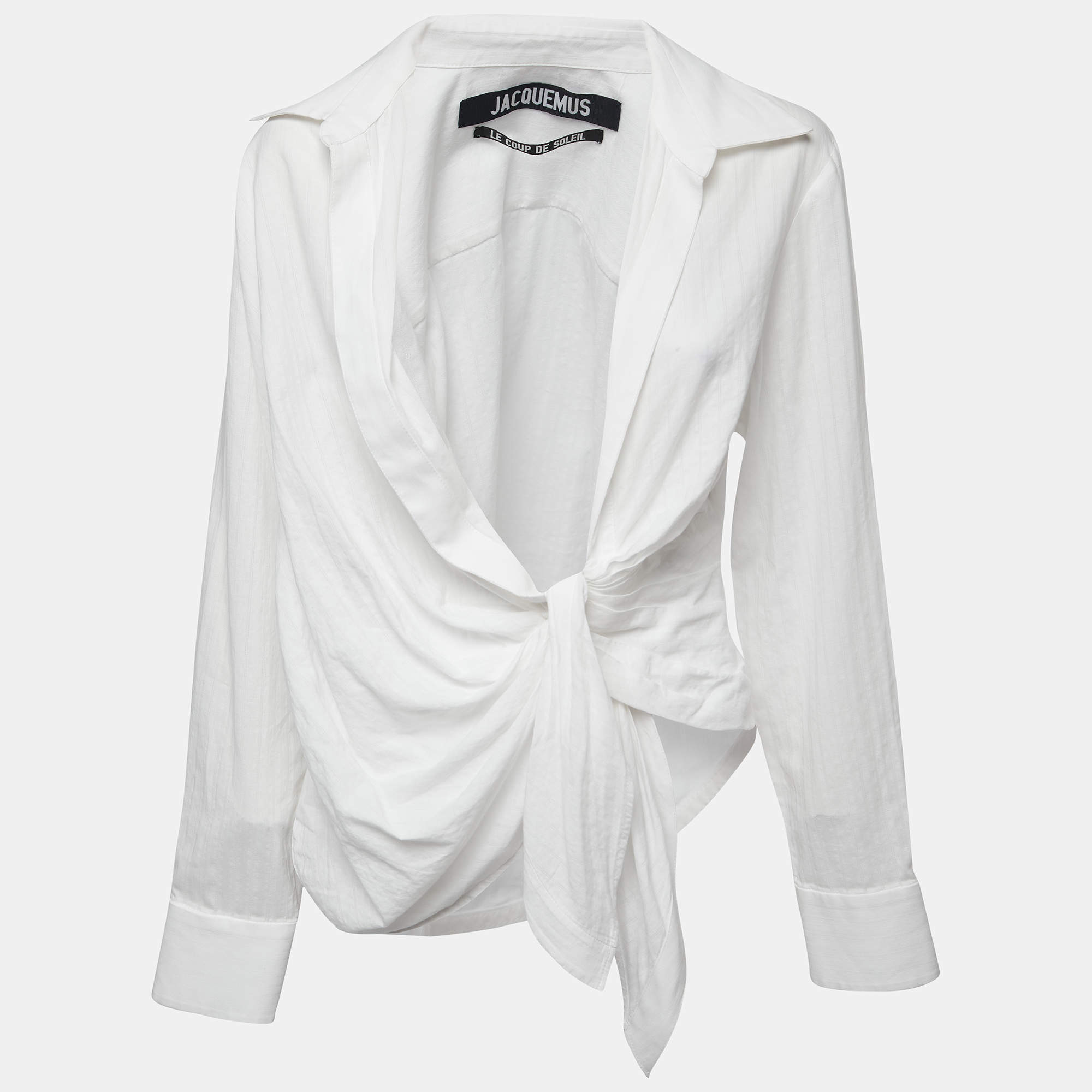 Jacquemus White Cotton Tie Detailed Full Sleeve Cropped Shirt S