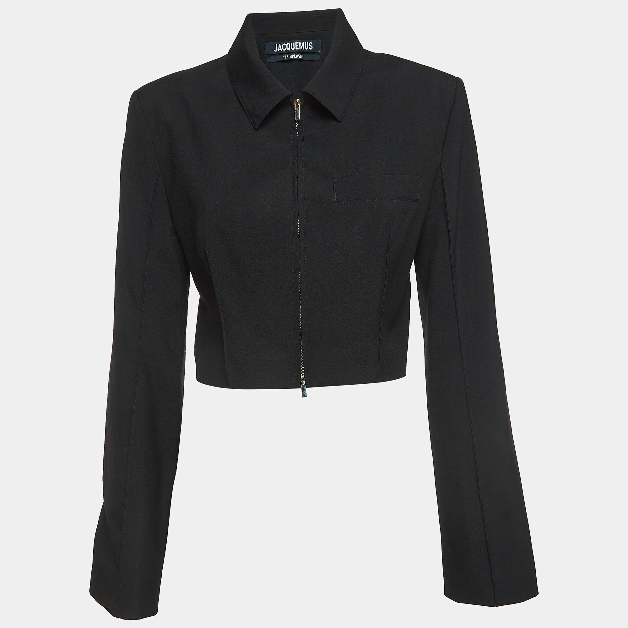 Jacquemus Black Linen Zip Front Biker Jacket S