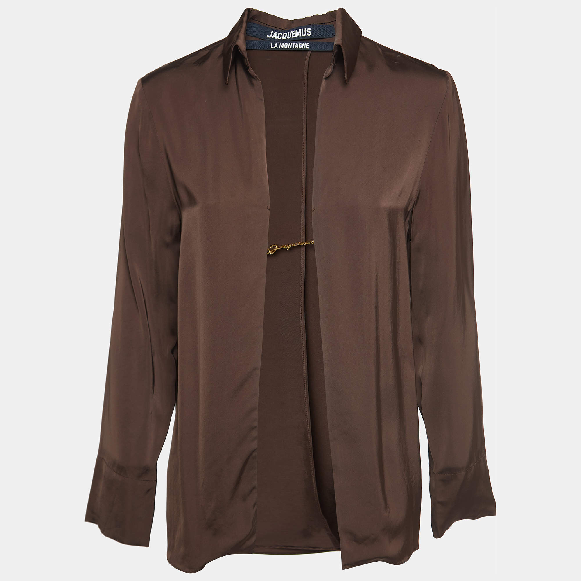 Jacquemus Brown Satin Charm Logo Detail Notte Shirt S
