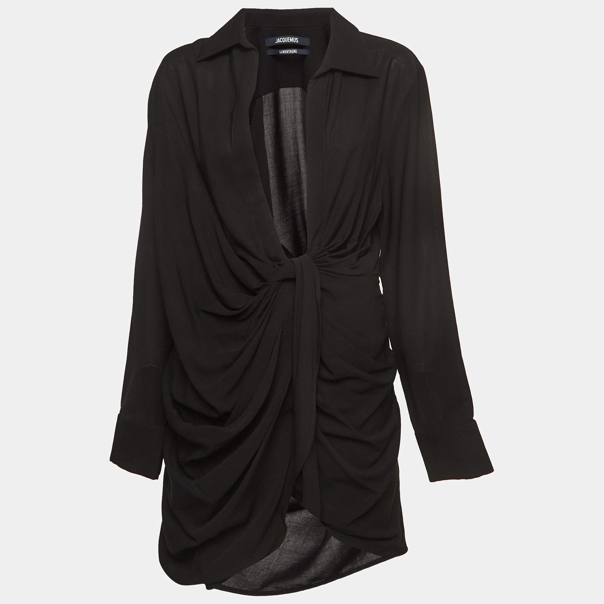 Jacquemus Black Crepe La Robe Bahia Draped Mini Dress M