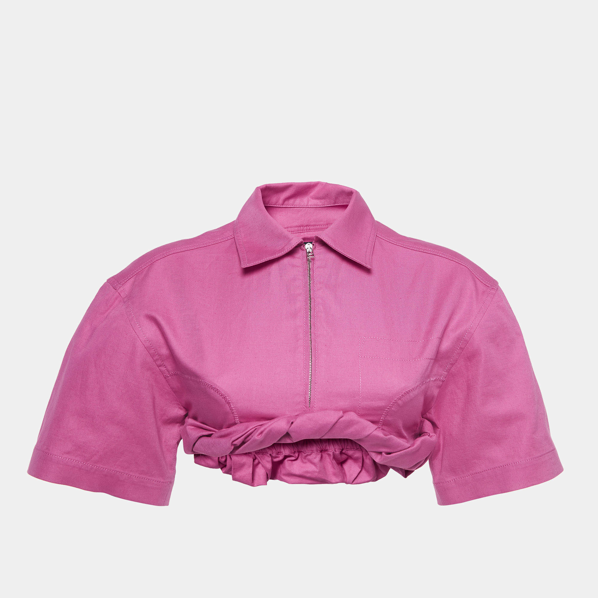 Jacquemus La Chemise Pink Silpa Cotton Blend Crop Shirt S