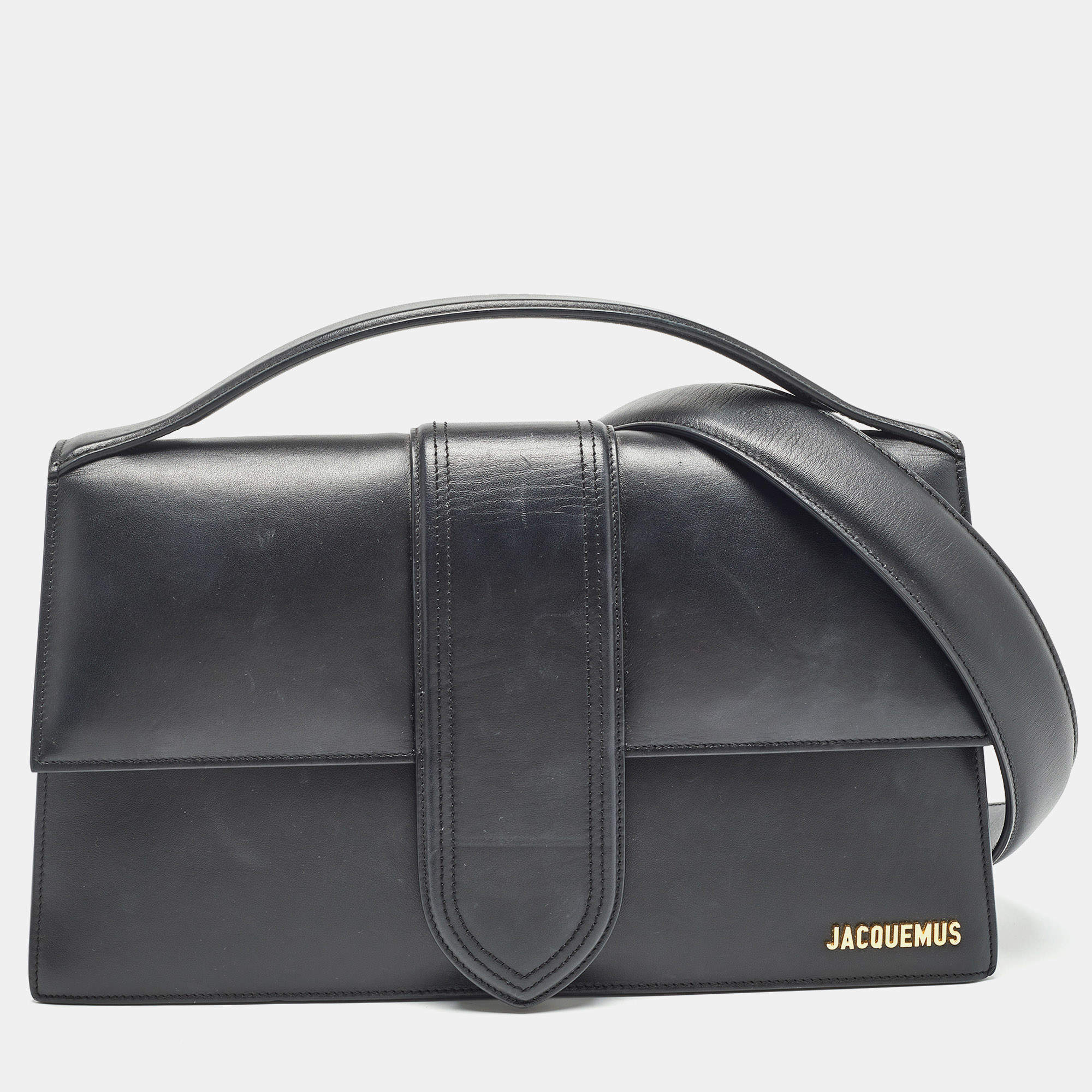 Pre Owned Jacquemus Black Leather Le Bambinou Top Handle Bag