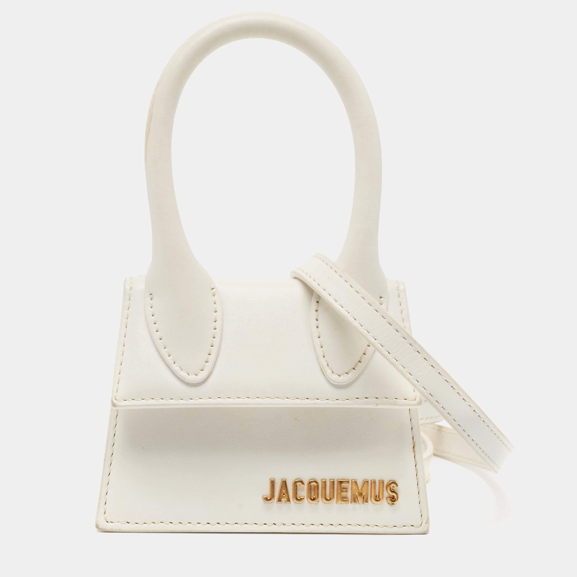 مملوكة مسبقًا Jacquemus White Leather Mini Le Chiquito Top Handle Bag
