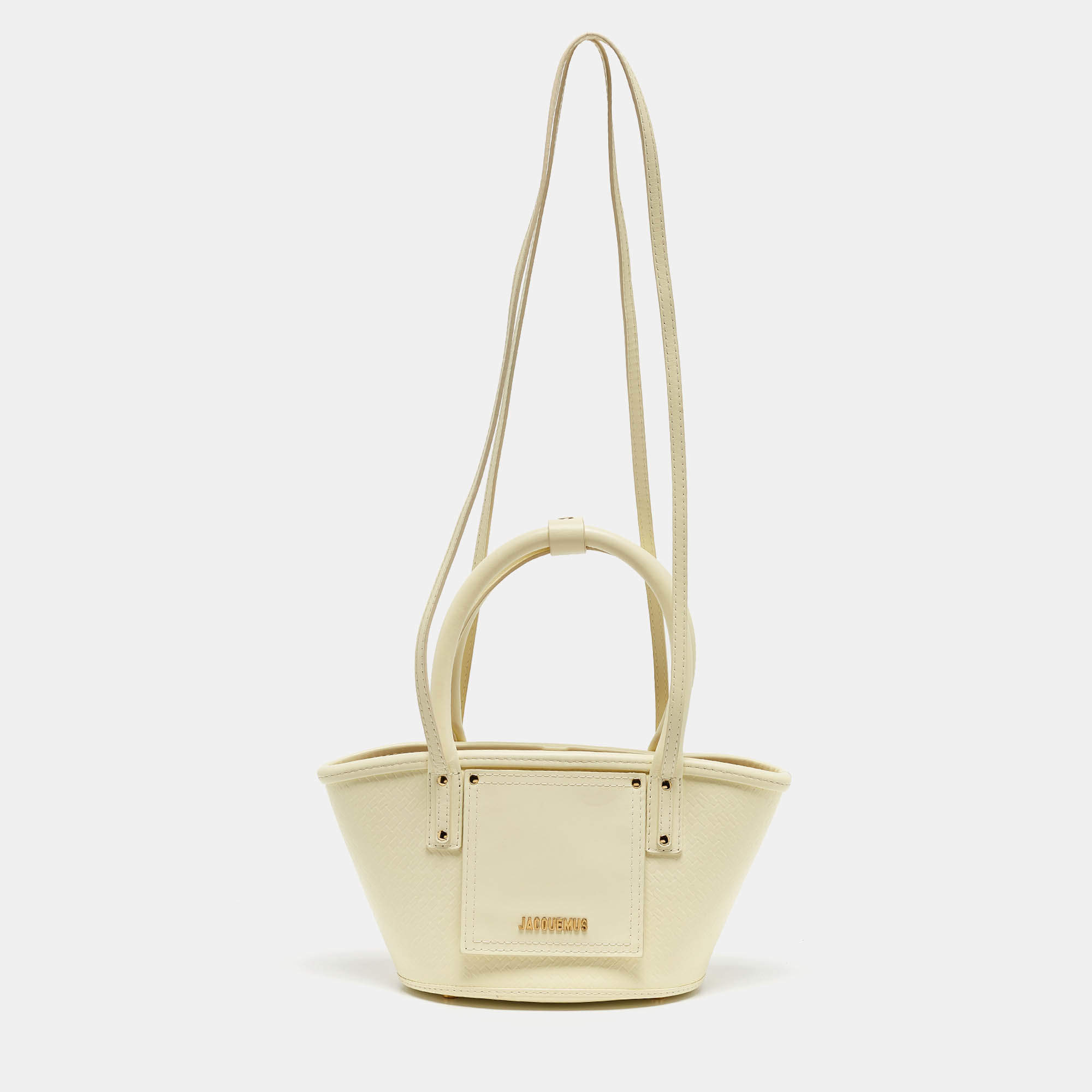 Jacquemus Yellow Woven Embossed Leather Le Petit Panier Basket Tote