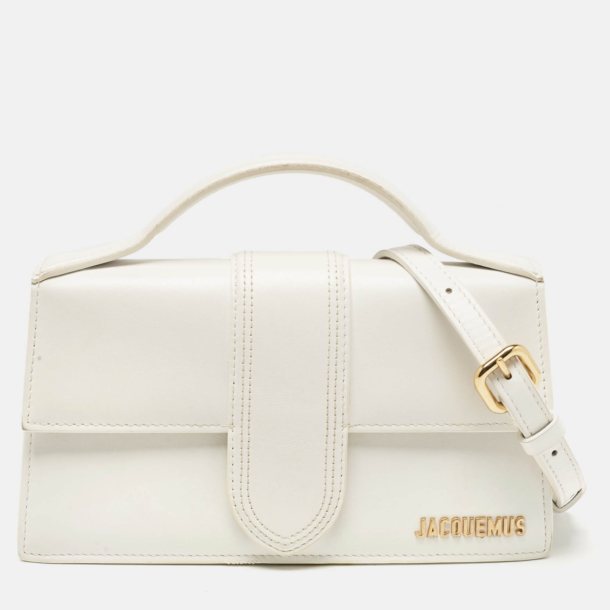 Pre Owned Jacquemus White Leather Le Grand Bambino Top Handle Bag