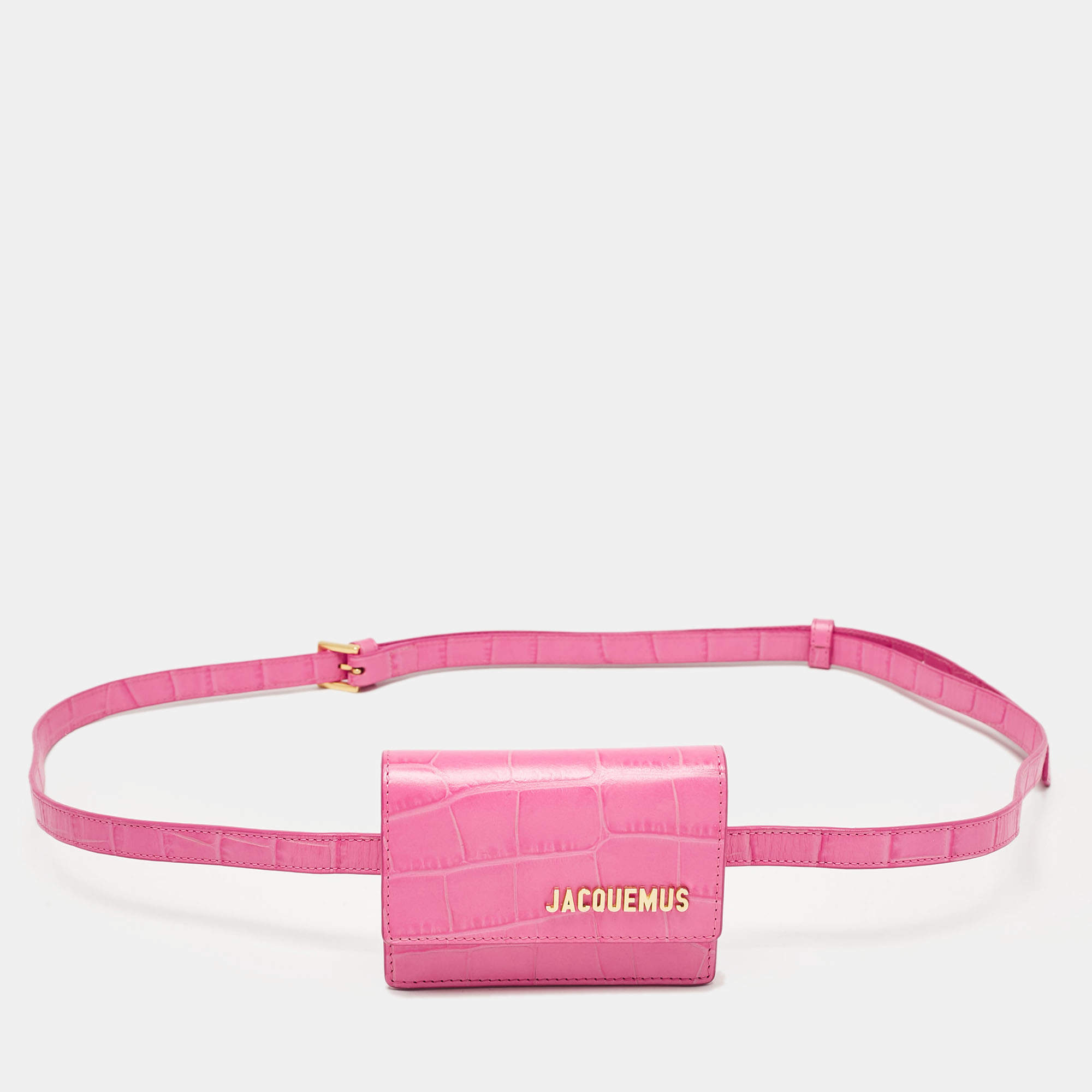 Jacquemus Pink Croc Embossed Leather La Riviera Double Tour Belt Bag