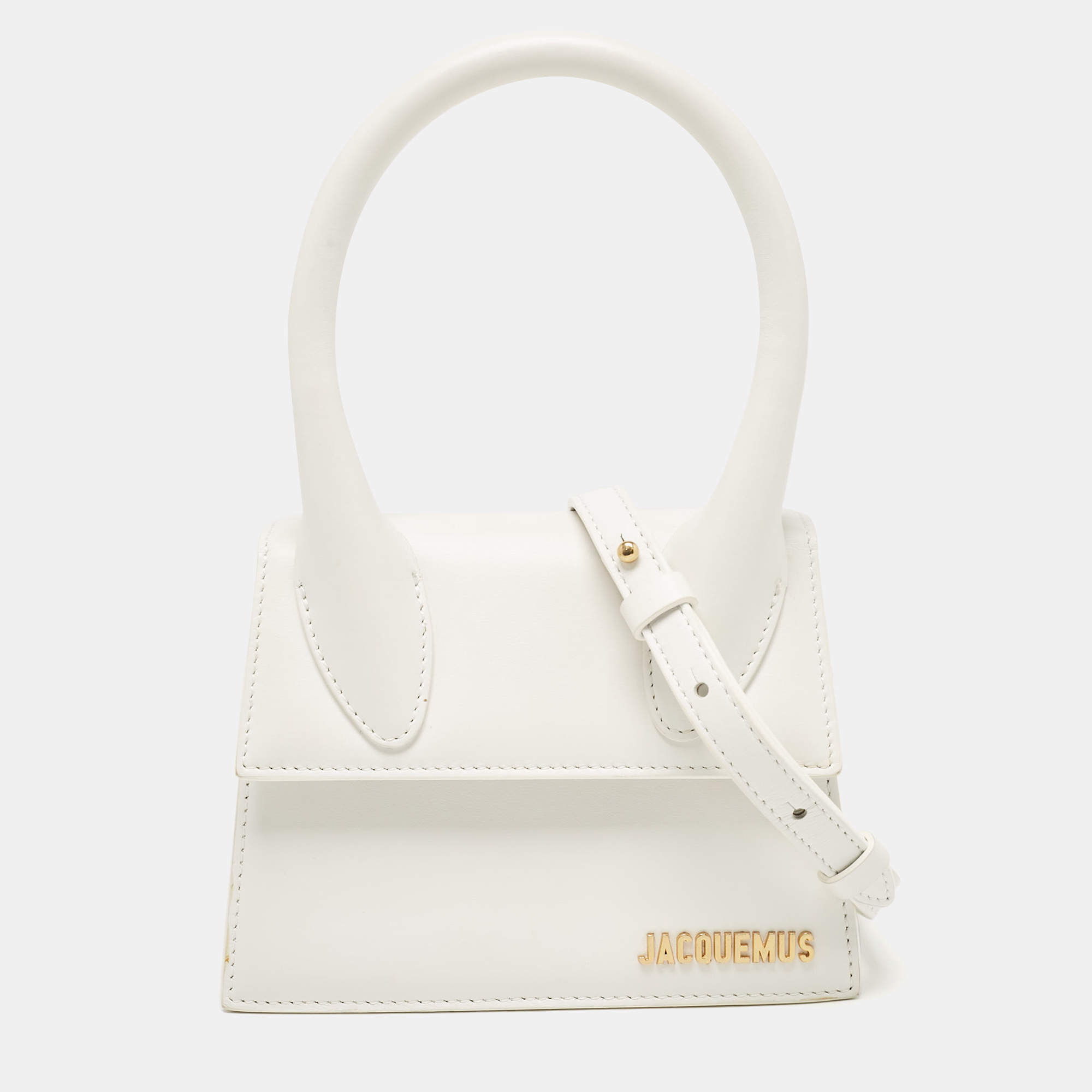 Pre Owned Jacquemus White Leather Leather Le Chiquito Moyen Top Handle Bag