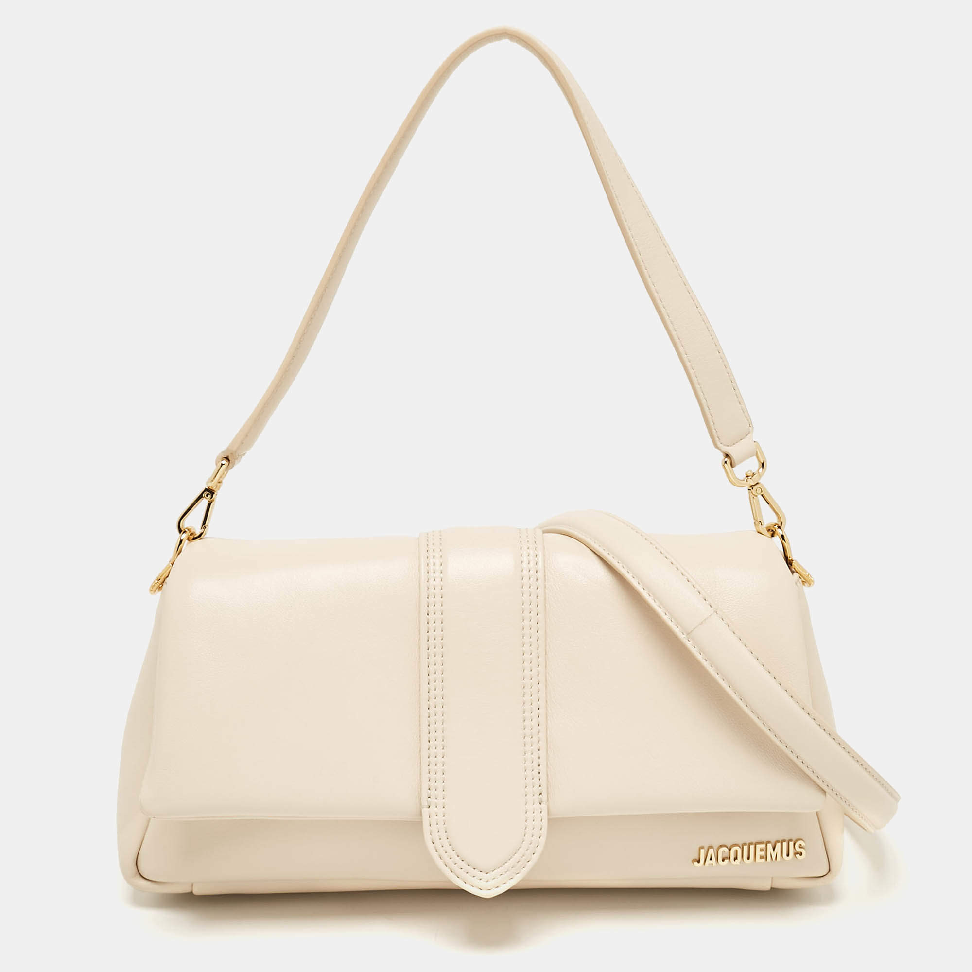 Pre Owned Jacquemus Beige Leather Le Bambimou Padded Shoulder Bag