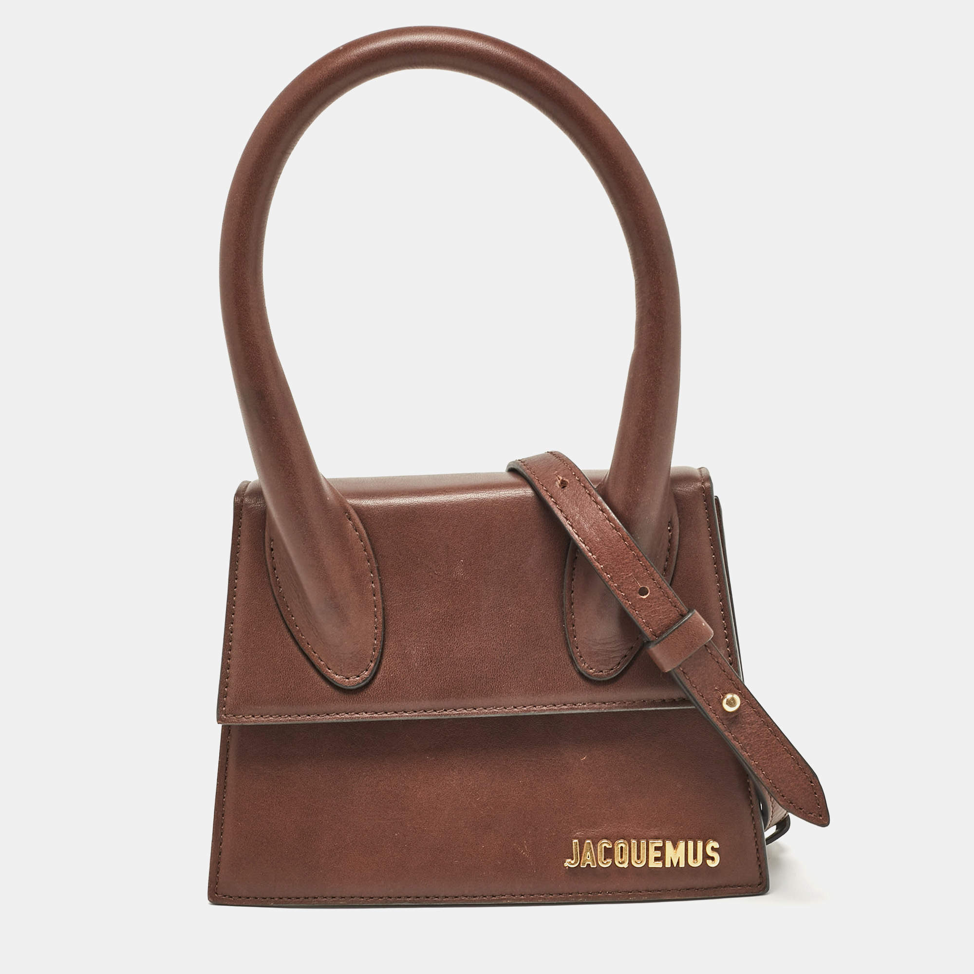 مملوكة مسبقًا Jacquemus Brown Leather Le Chiquito Moyen Top Handle Bag