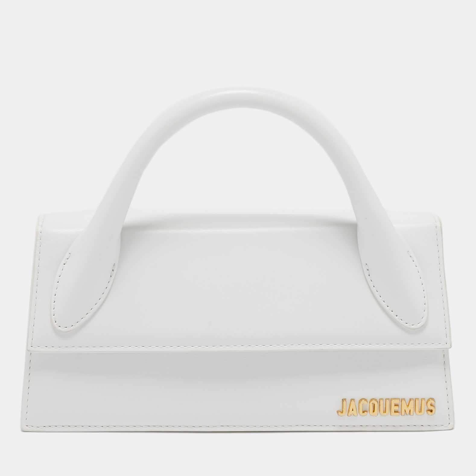 Pre Owned Jacquemus White Leather Long Le Chiquito Top Handle Bag