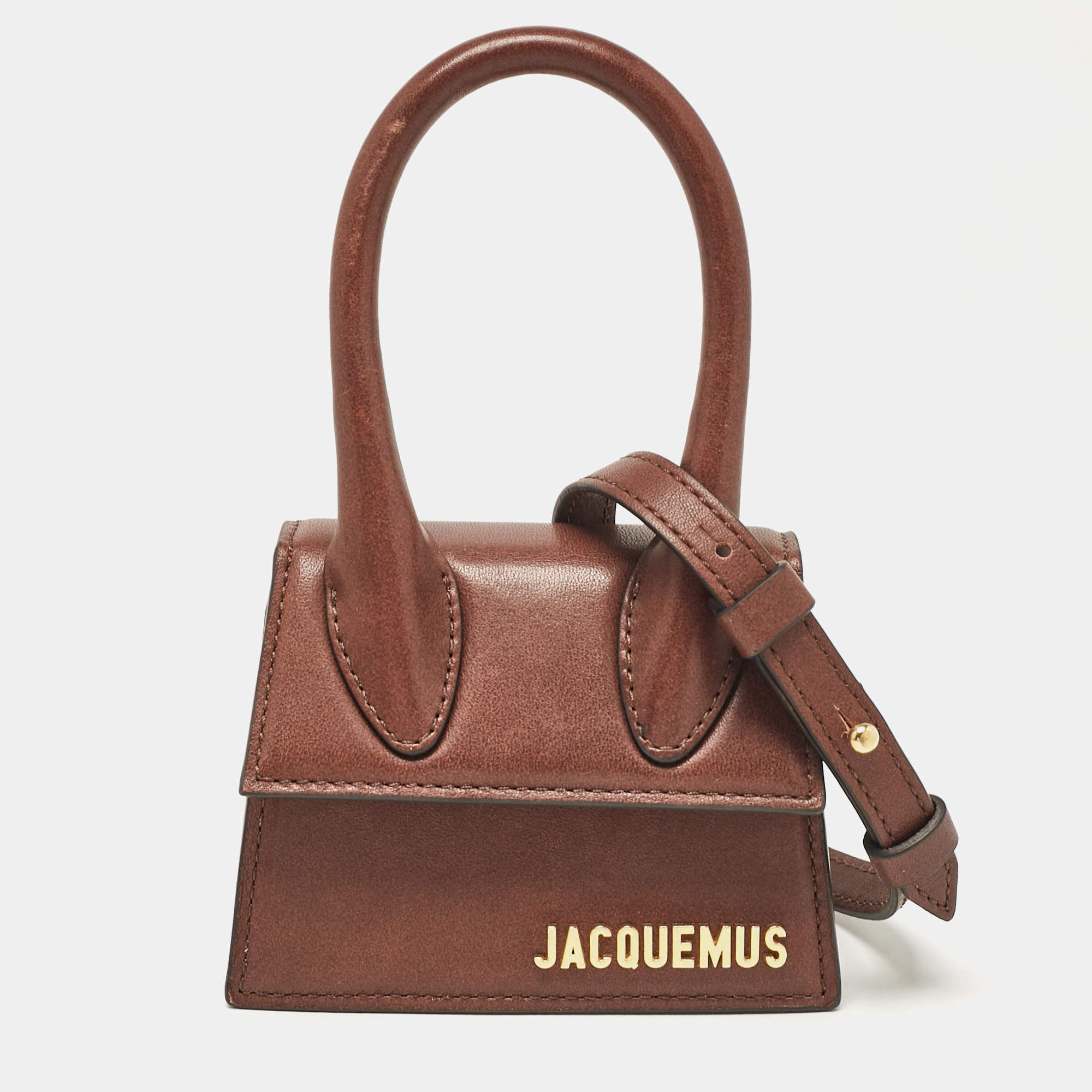 Jacquemus Dark Brown Leather Mini Le Chiquito Top Handle Bag