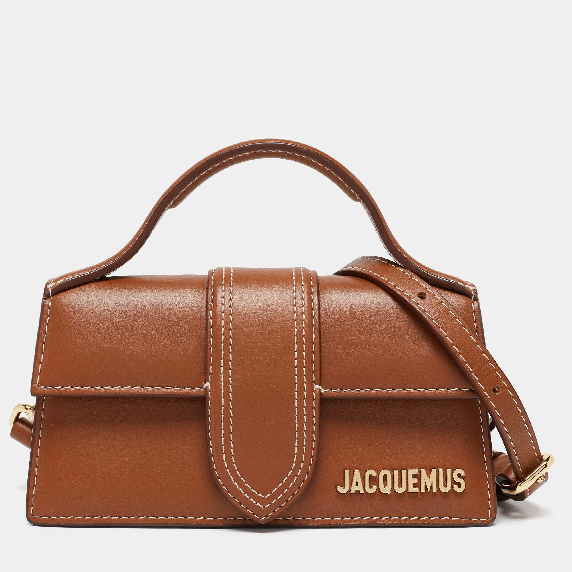 Pre Owned Jacquemus Brown Leather Mini Le Bambino Top Handle Bag