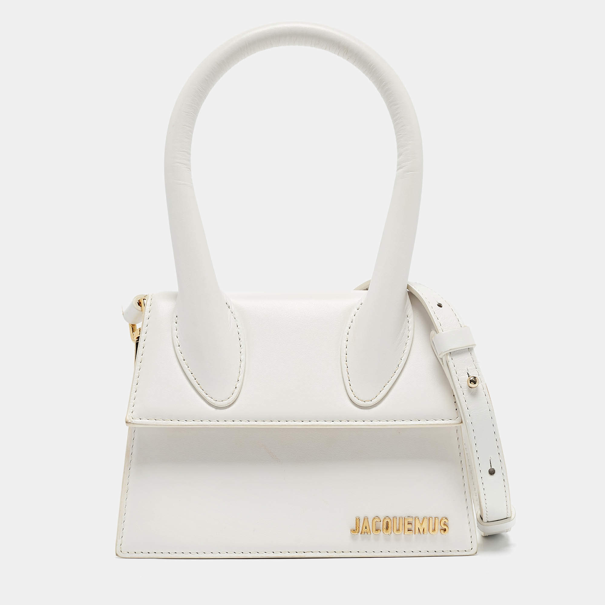Jacquemus White Leather Le Chiquito Moyen Top Handle Bag