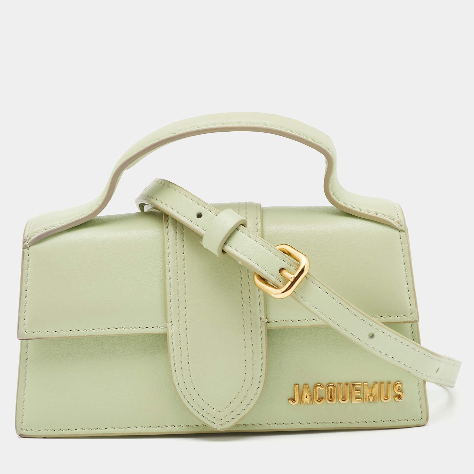Jacquemus Light Green Leather Le Bambino Mini Top Handle Bag.