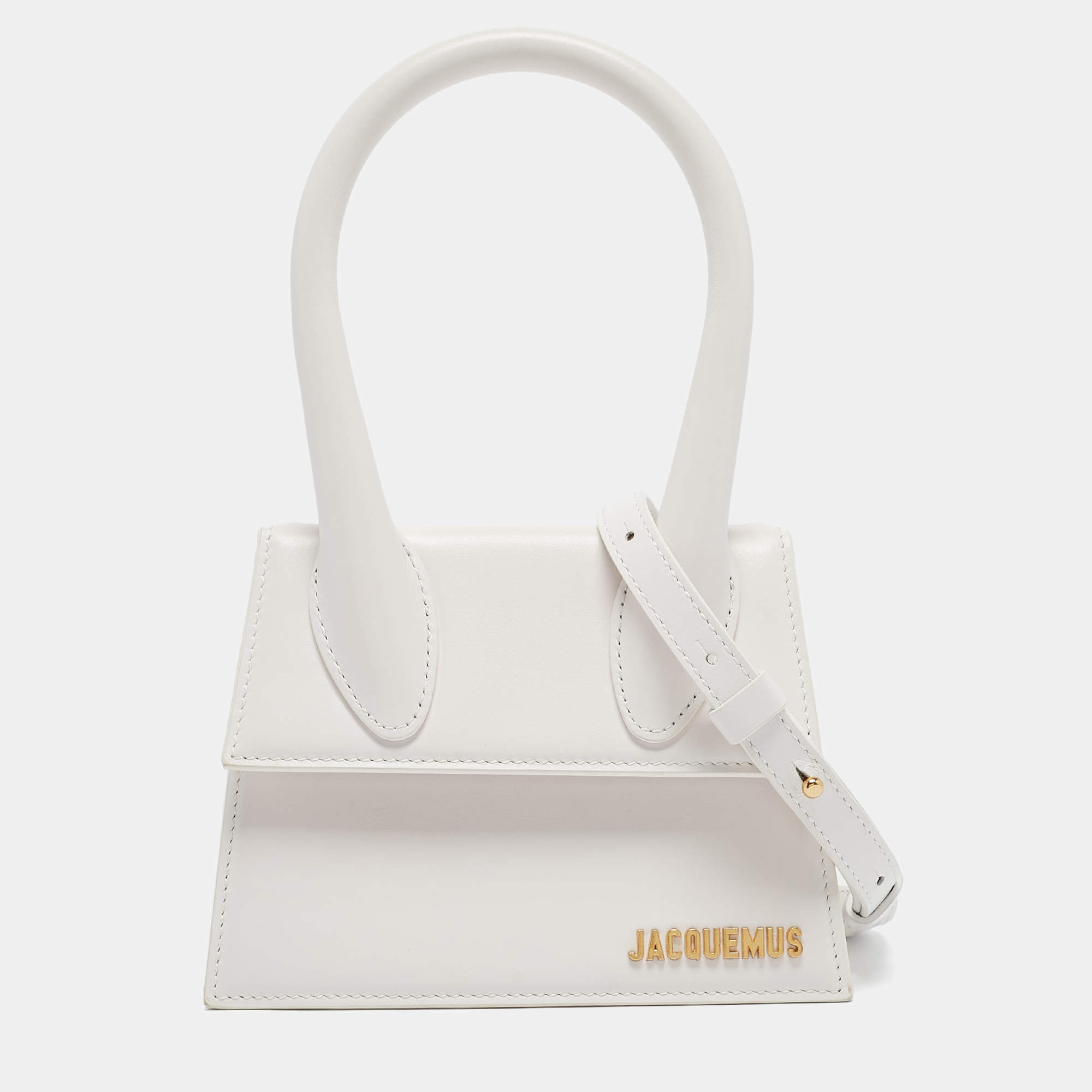 Pre Owned Jacquemus White Leather Le Chiquito Moyen Top Handle Bag