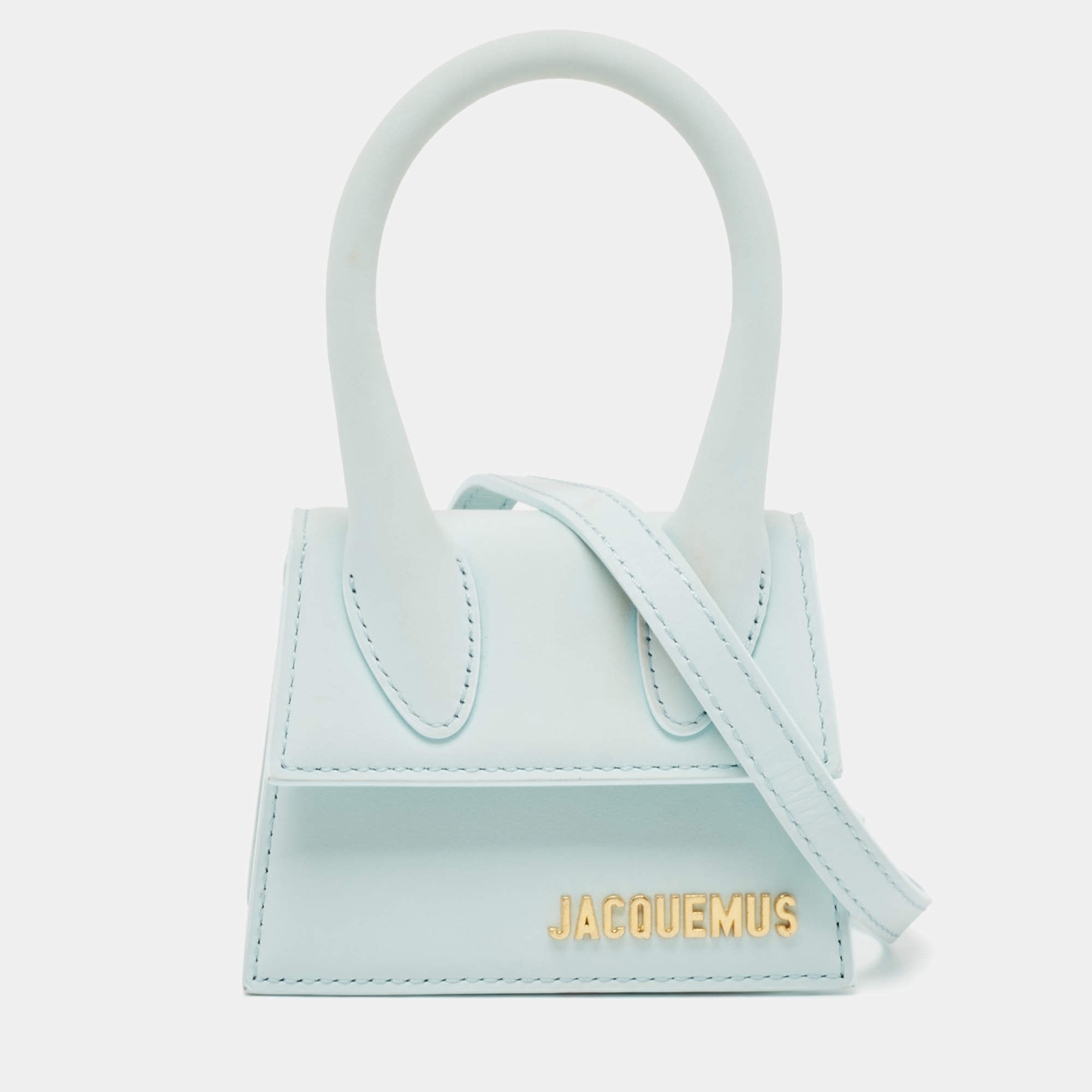 Jacquemus Light Blue Leather Mini Le Chiquito Top Handle Bag