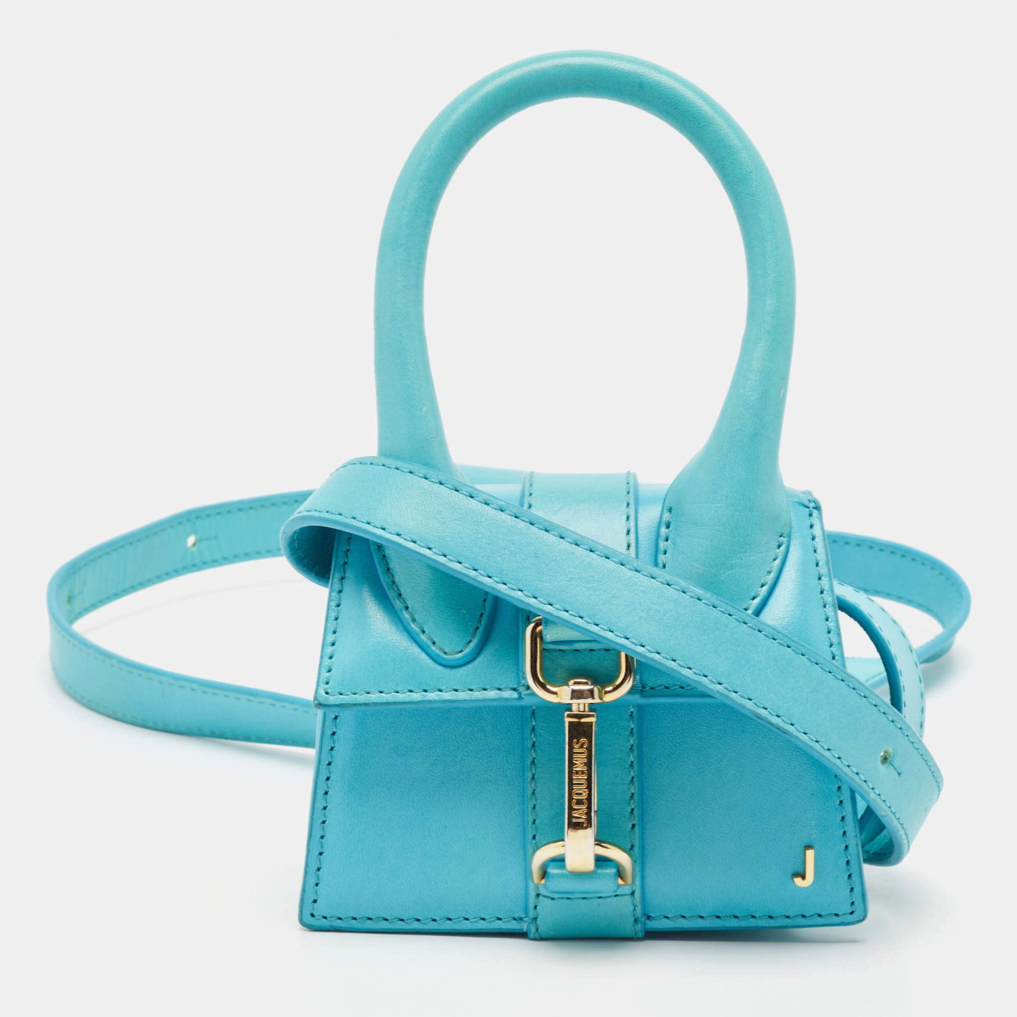 Jacquemus Light Blue Leather Mini Le Chiquito Montagne Top Handle Bag