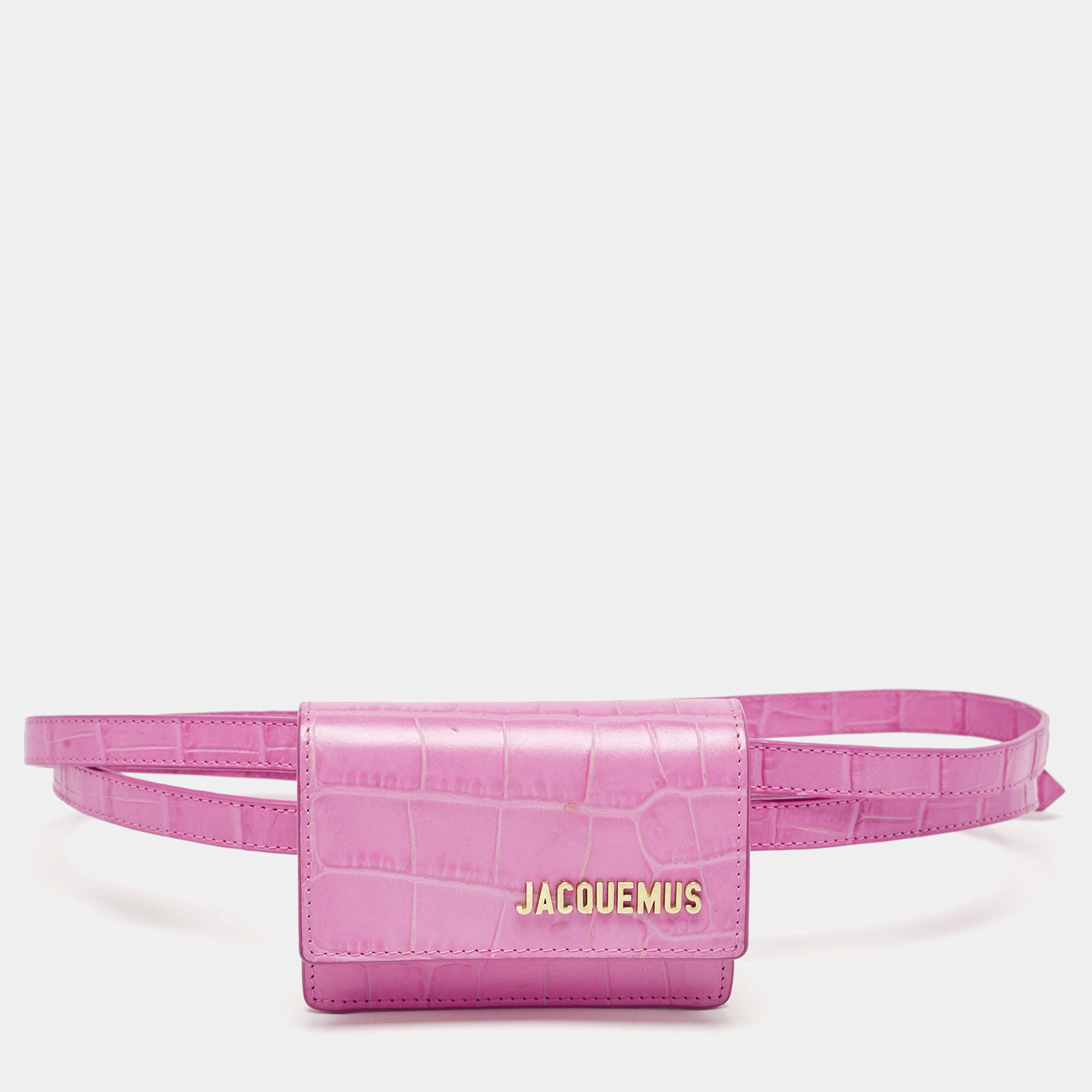 Jacquemus Pink Croc Embossed Leather La Riviera Double Tour Belt Bag
