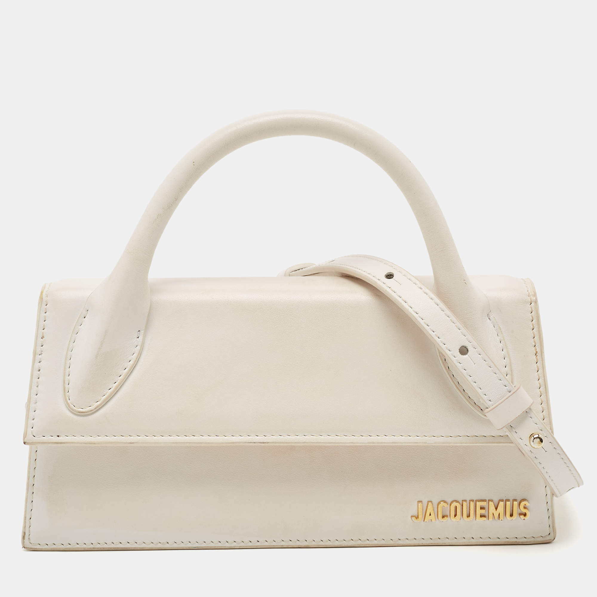 Jacquemus White Leather Long Le Chiquito Top Handle Bag