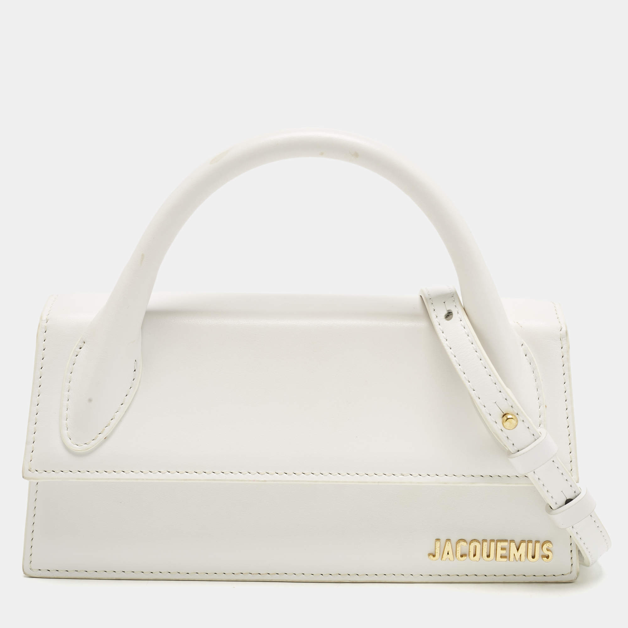 Jacquemus White Leather Long Le Chiquito Top Handle Bag