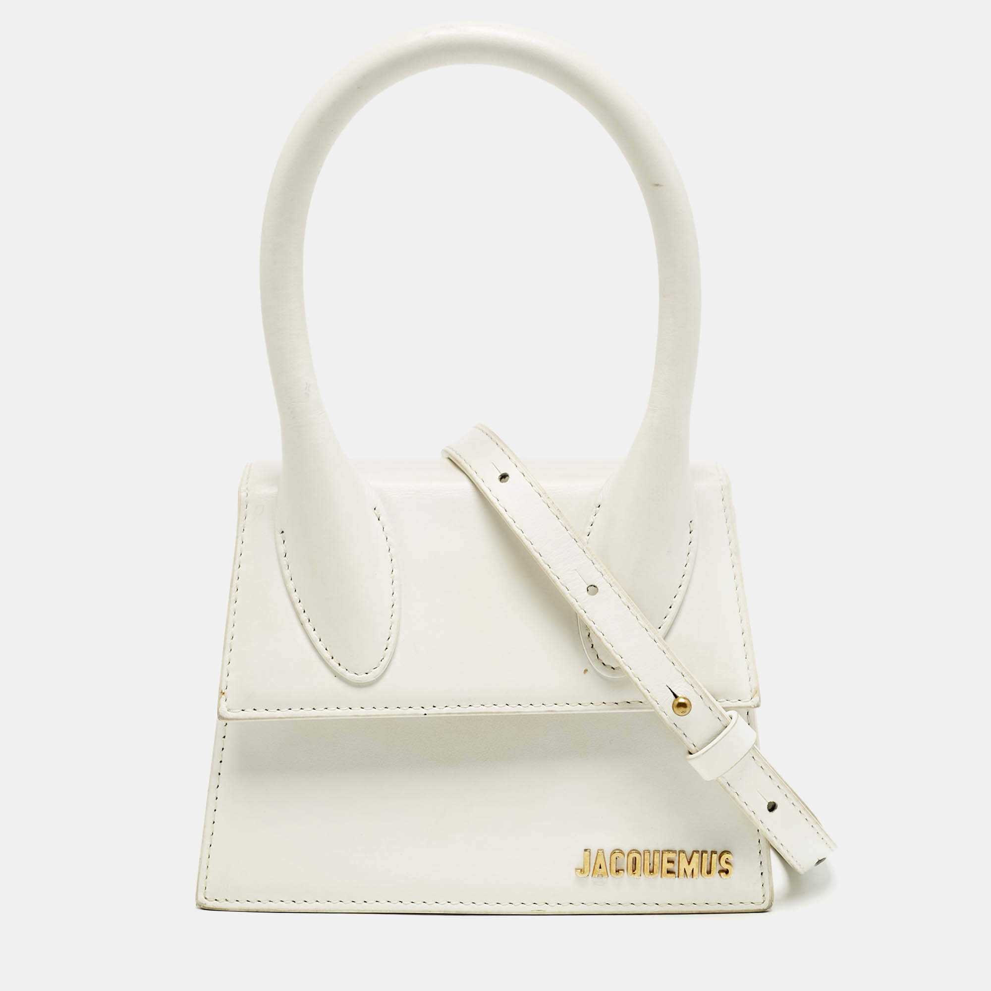 Jacquemus White Leather Le Chiquito Moyen Top Handle Bag