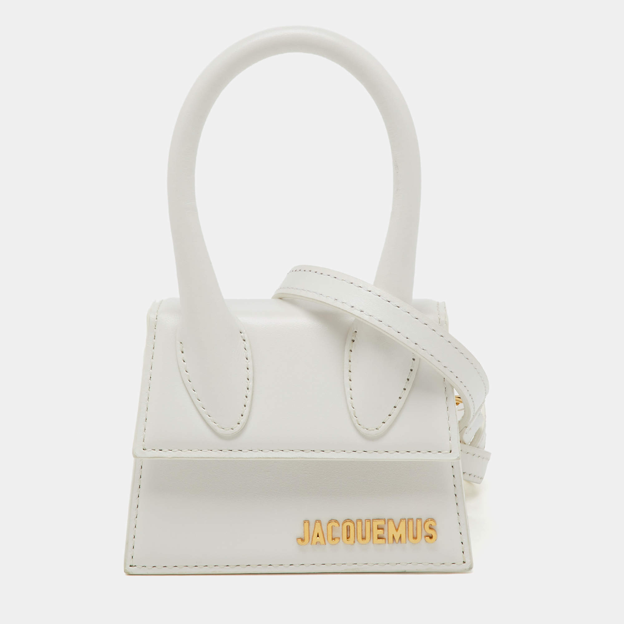 Jacquemus White Leather Mini Le Chiquito Top Handle Bag