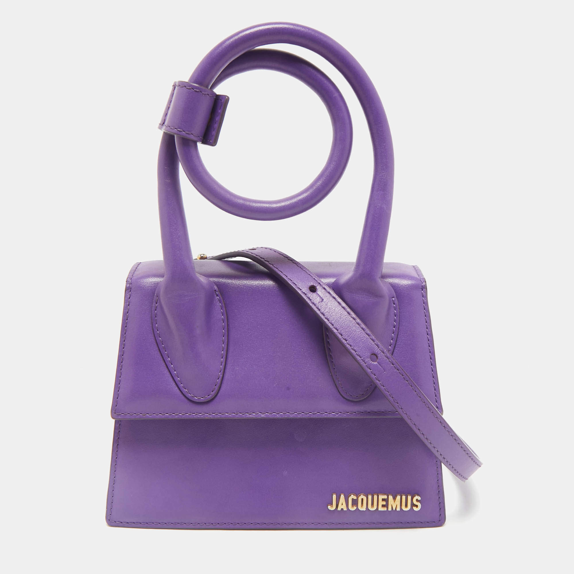 Jacquemus Purple Leather Le Chiquito Noeud Top Handle Bag