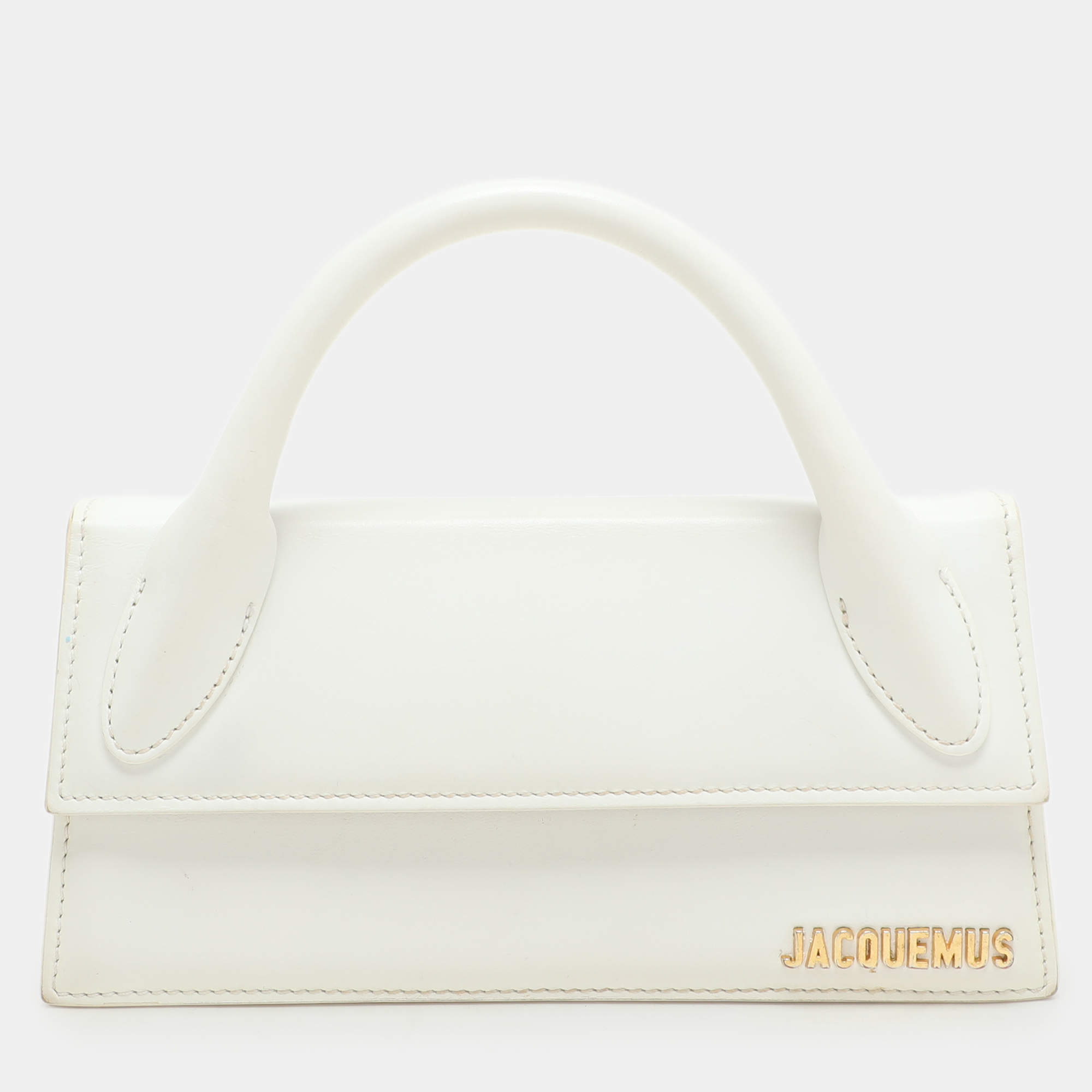 Jacquemus White Leather Long Le Chiquito Top Handle Bag