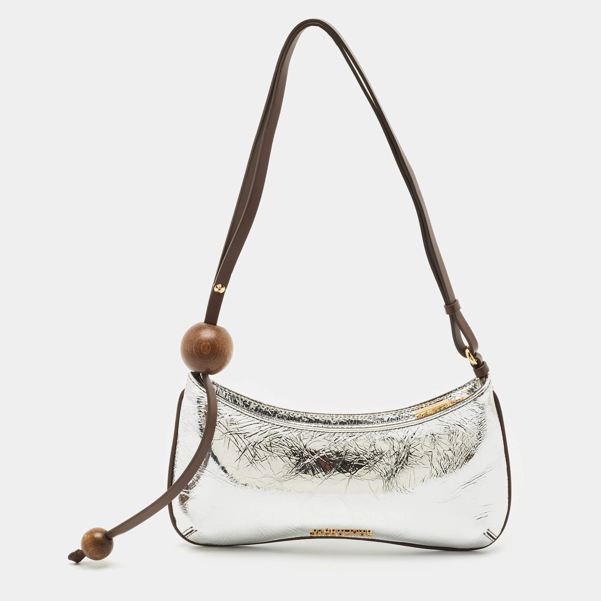 Jacquemus Silver Laminated Leather Le Bisou Perle Shoulder Bag