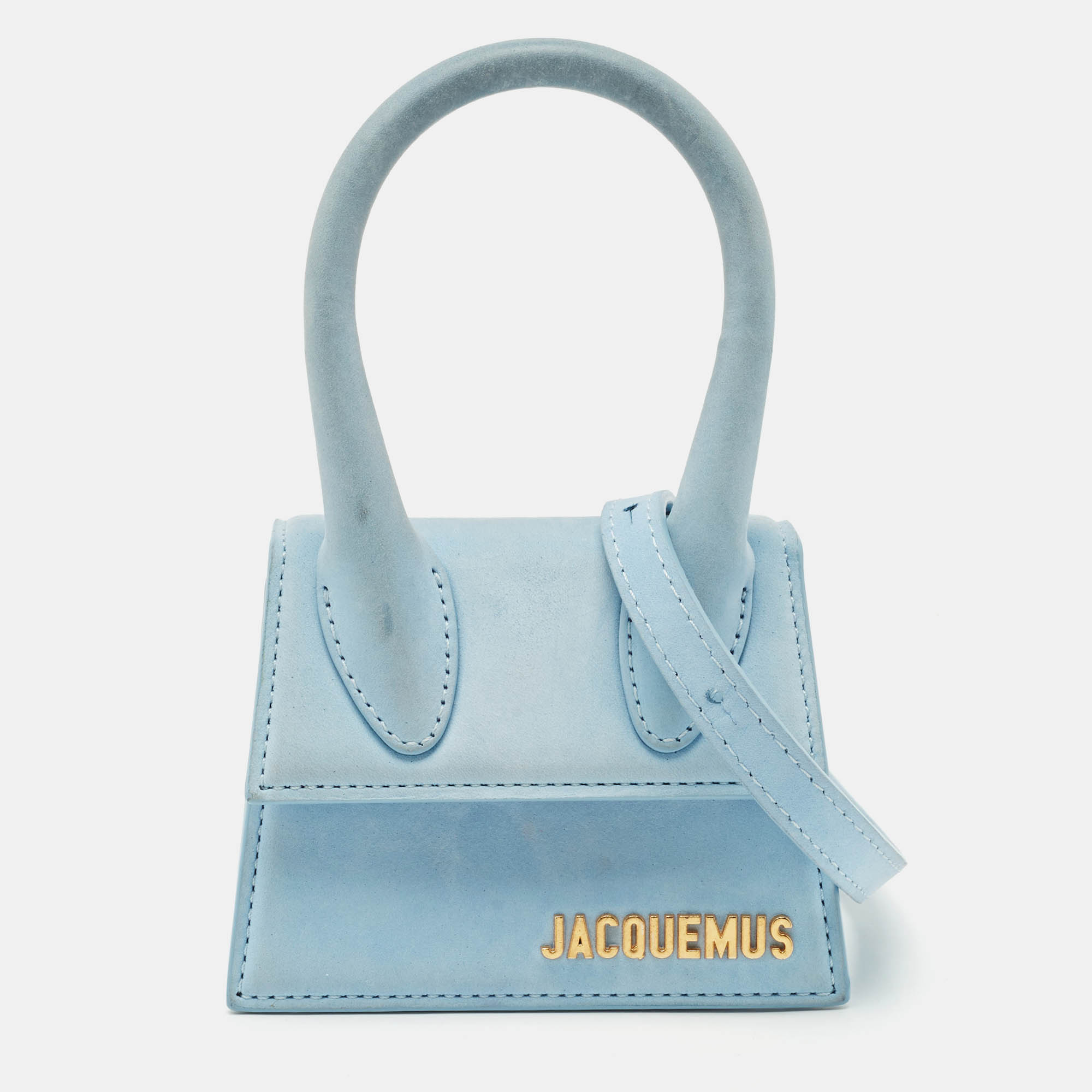 Jacquemus Blue Nubuck Leather Mini Le Chiquito Top Handle Bag