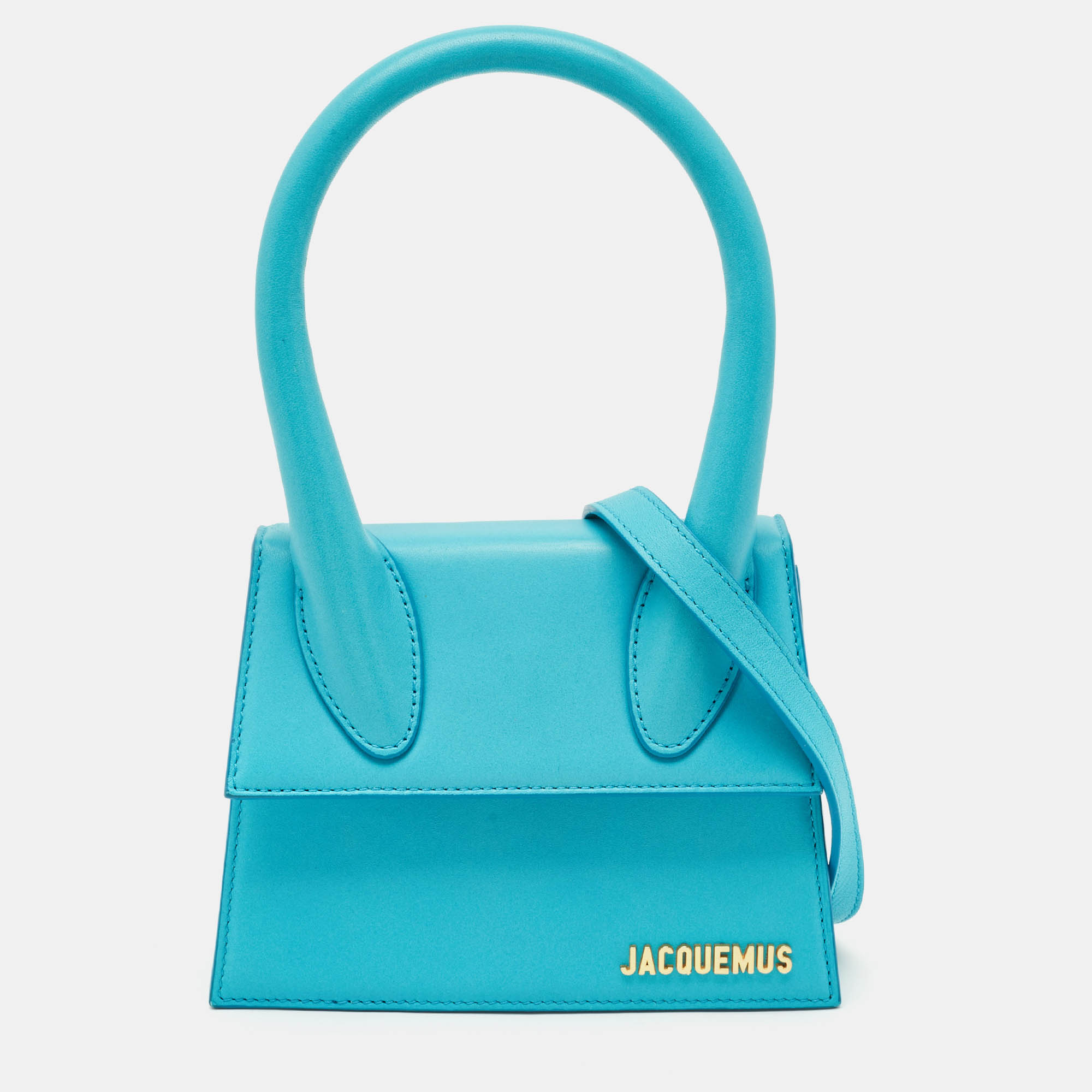 Jacquemus Blue Leather Medium Le Chiquito Top Handle Bag
