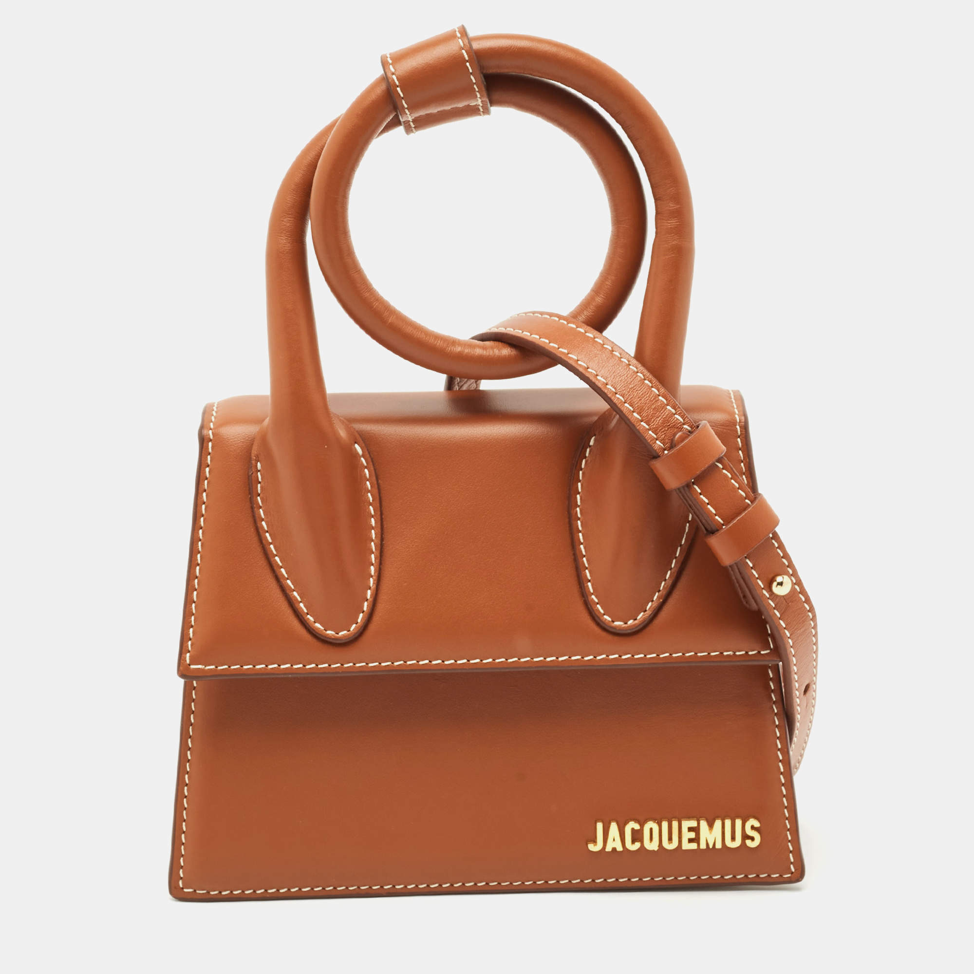 Pre Owned Jacquemus Brown Leather Le Chiquito Noeud Top Handle Bag