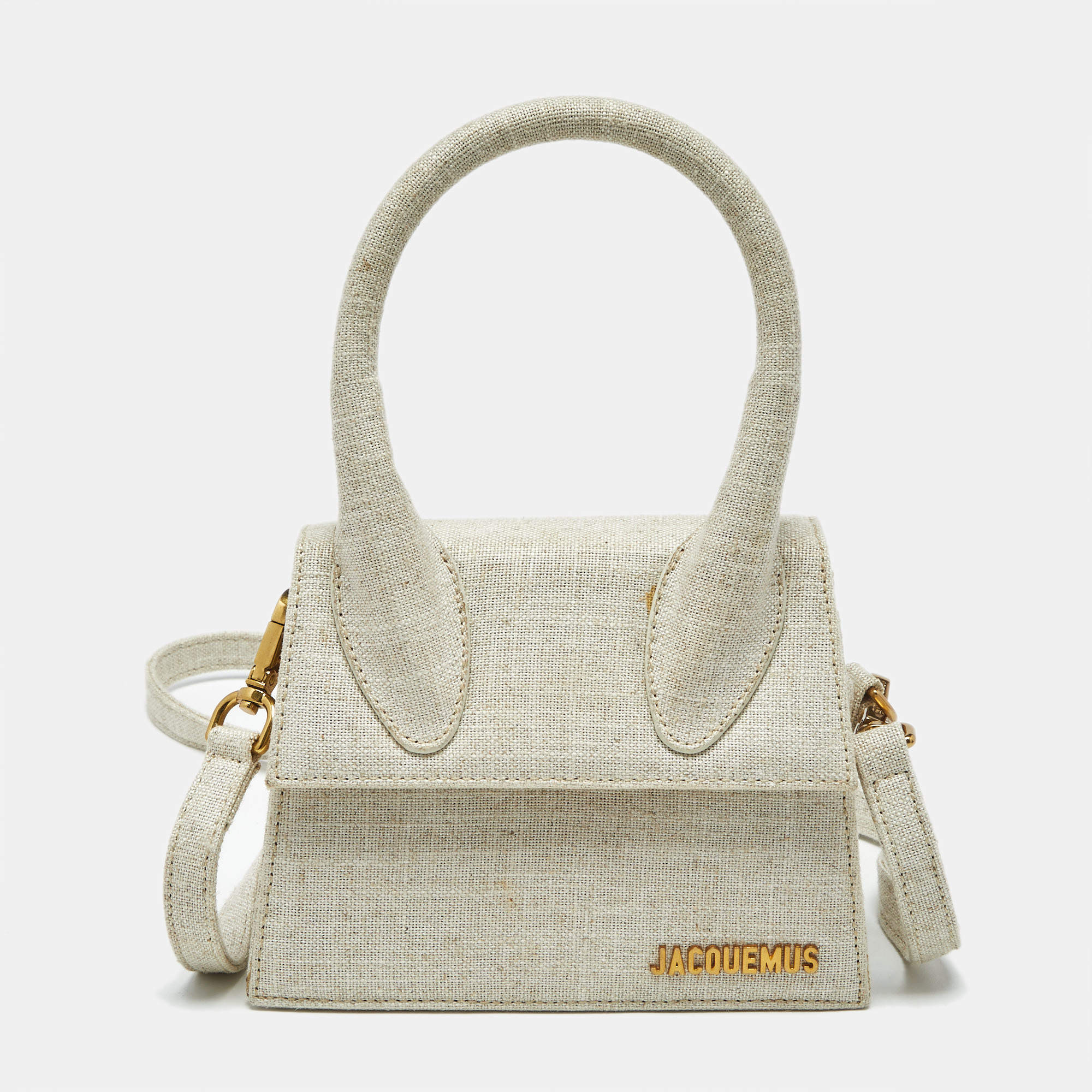 Pre Owned Jacquemus Beige Canvas Le Chiquito Moyen Top Handle Bag