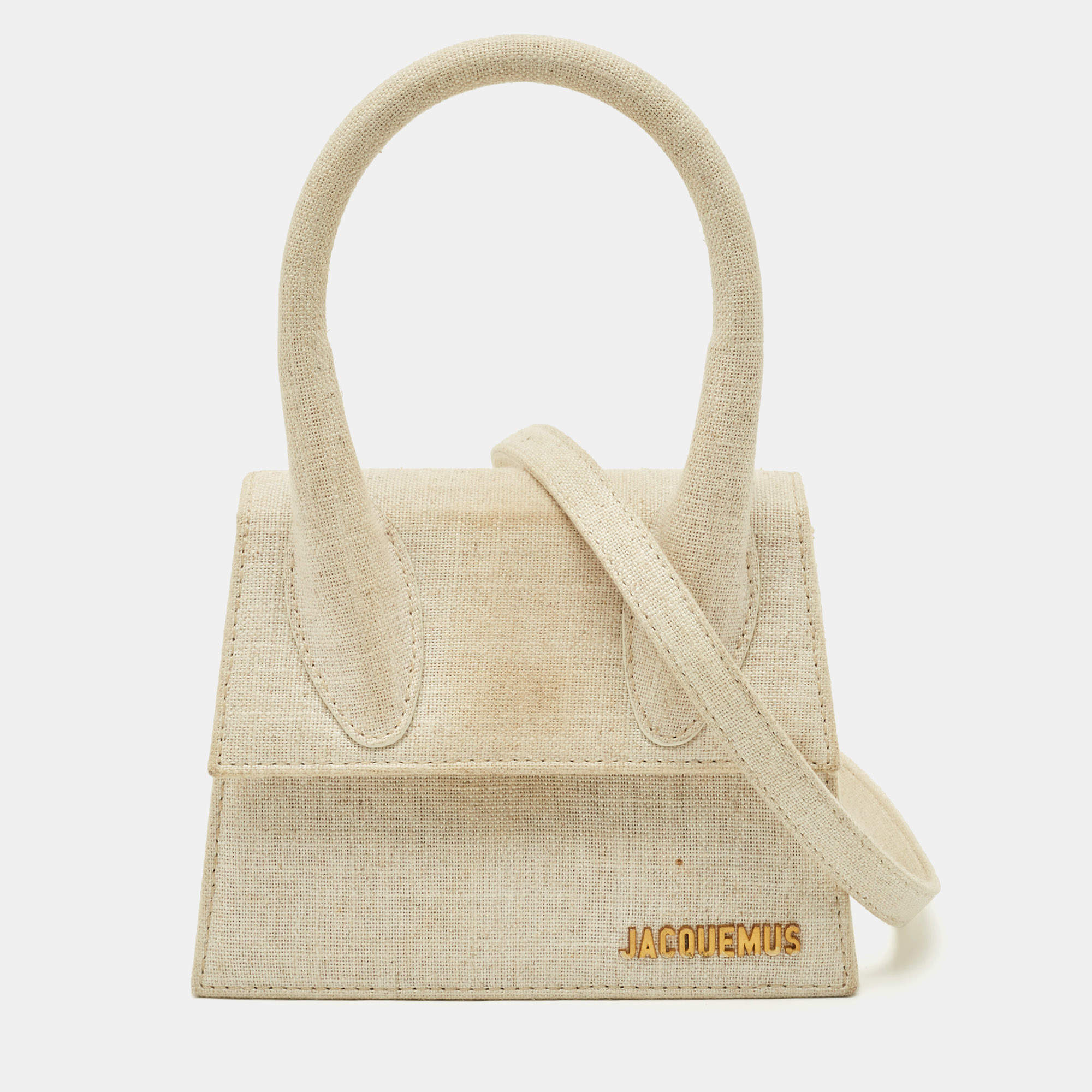 Pre Owned Jacquemus Beige Canvas Le Chiquito Moyen Top Handle Bag