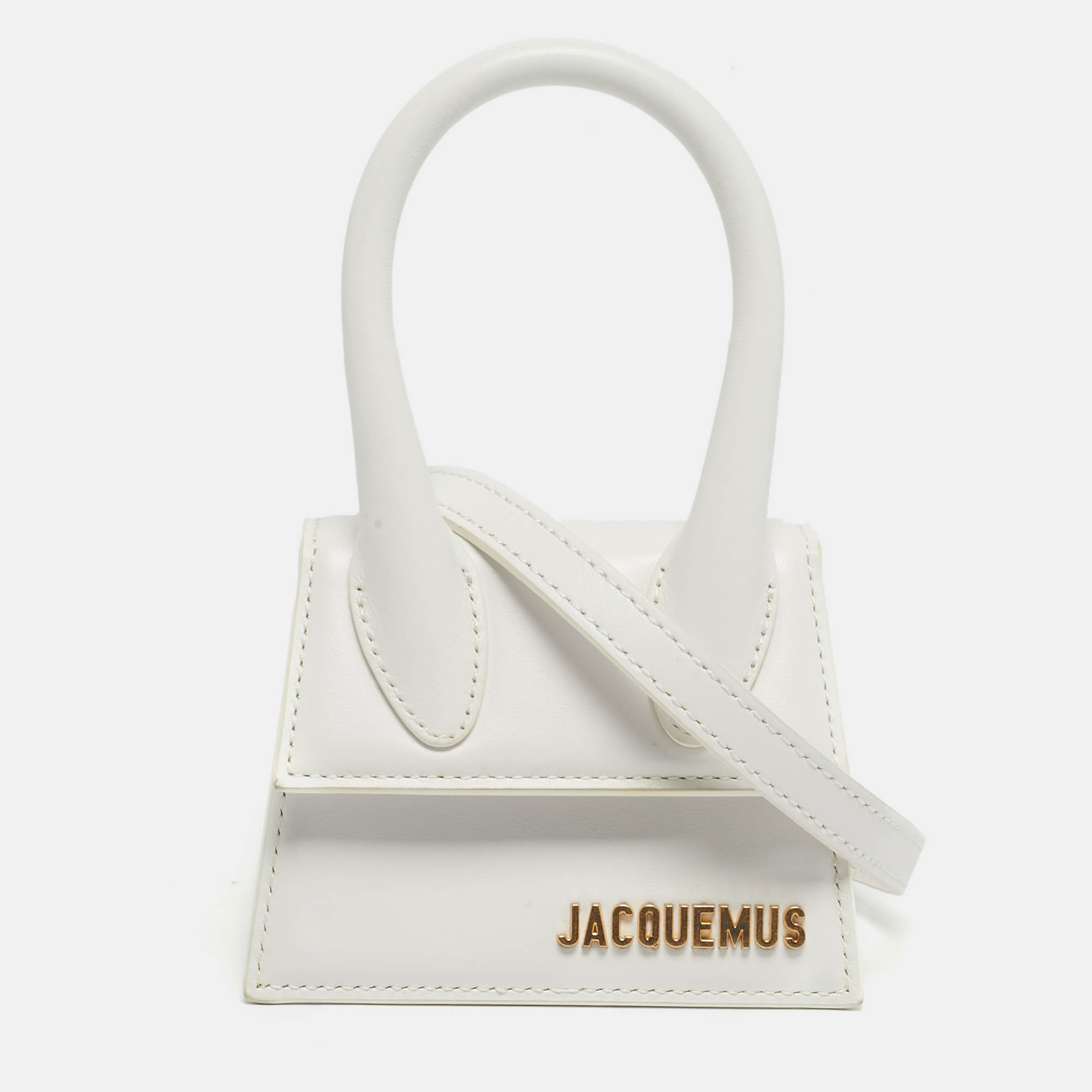 Pre Owned Jacquemus White Leather Mini Le Chiquito Top Handle Bag