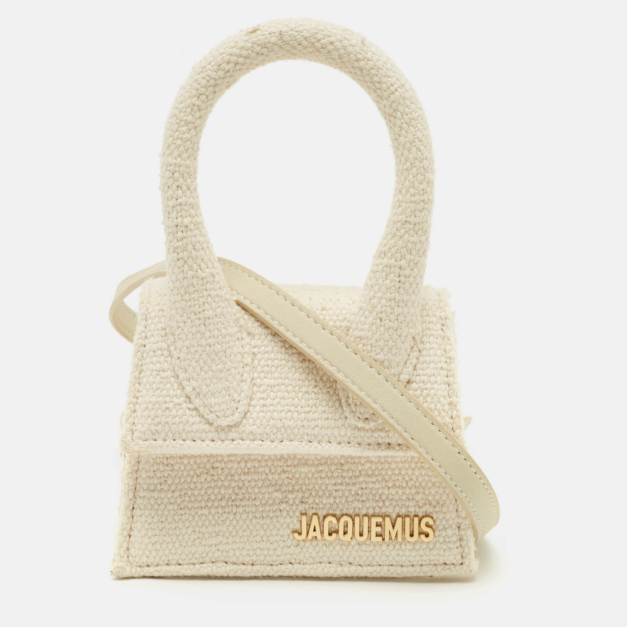 Pre Owned Jacquemus White Canvas Mini Le Chiquito Top Handle Bag