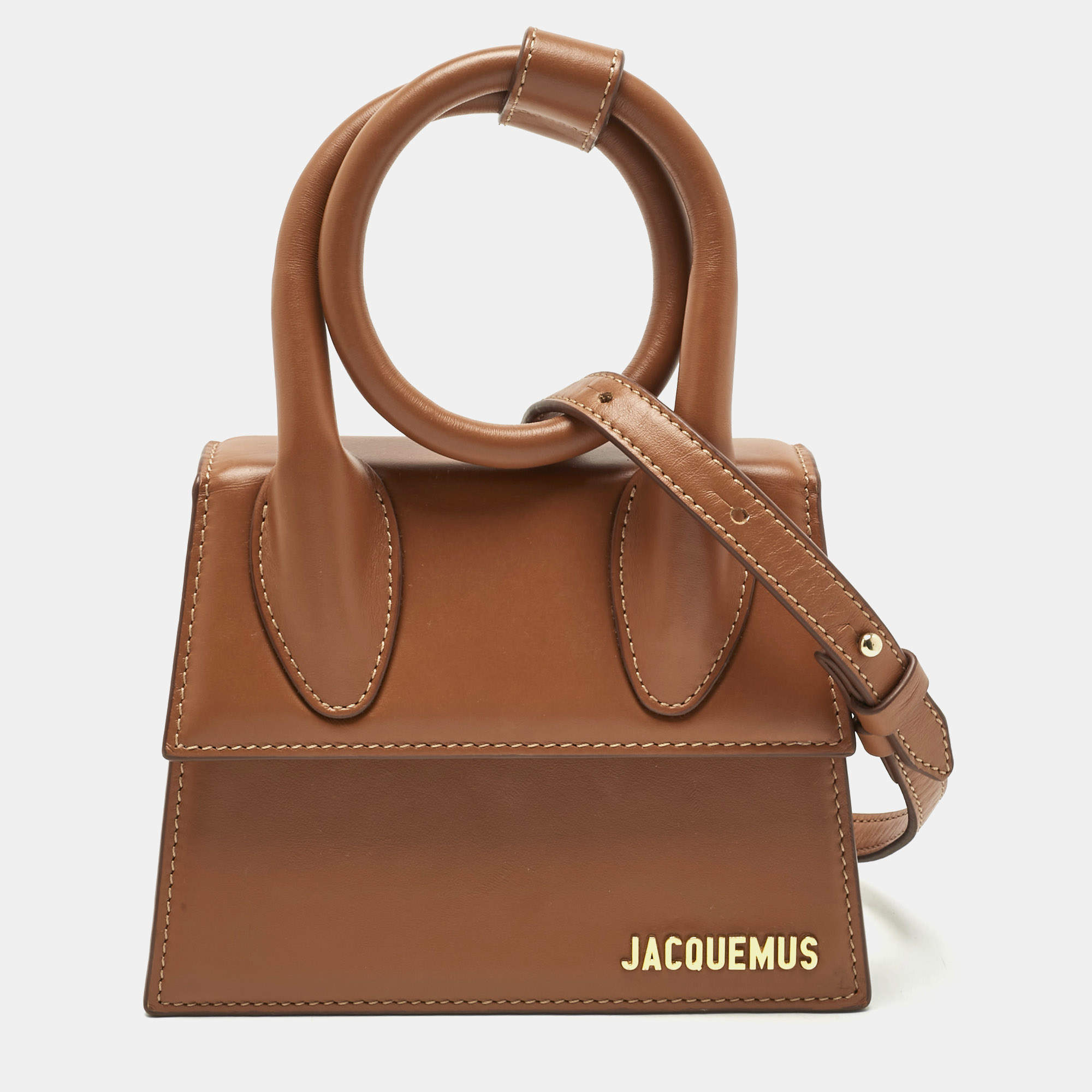 مملوكة مسبقًا Jacquemus Brown Leather Le Chiquito Noeud Top Handle Bag