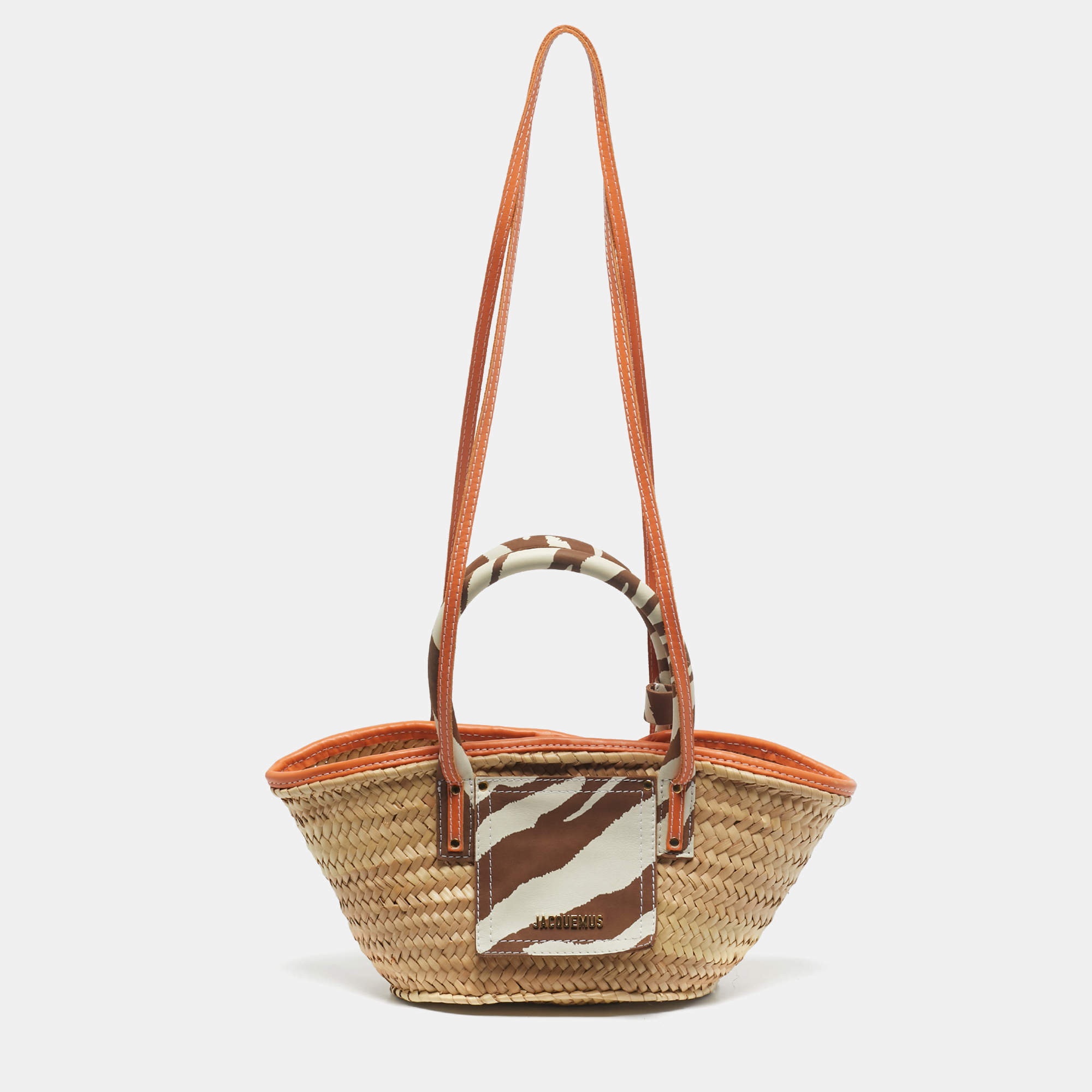 Pre Owned Jacquemus Multicolor Raffia and Zebra Print Handle Le Petit Panier Soleil Basket Bag