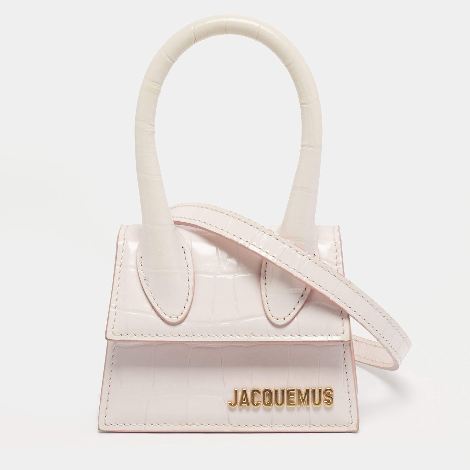 مملوكة مسبقًا حقيبة جاكيموس لوشيكويتو جلد نقشة التمساح برتقالي يد علوية